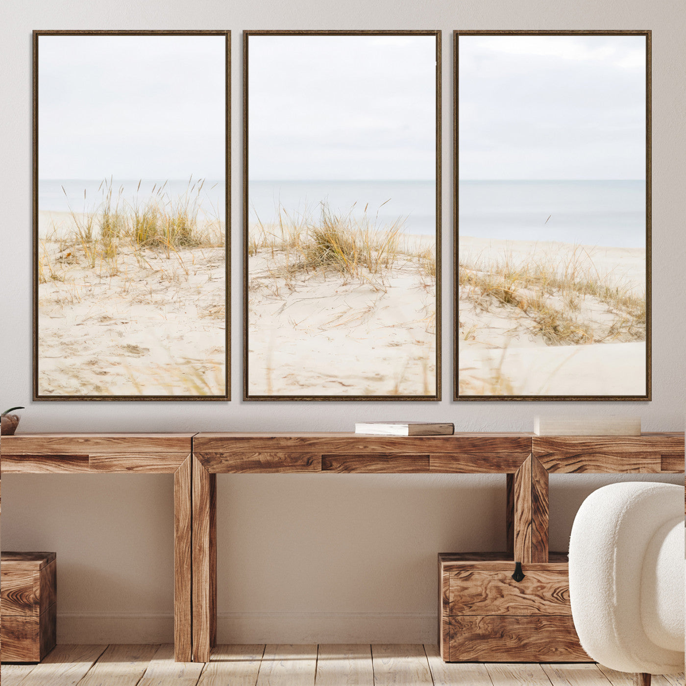 -Beach Dunes Wall Art Canvas Print, Framed Coastal Grass Art Picture Print, Sand Perfect Minimalist