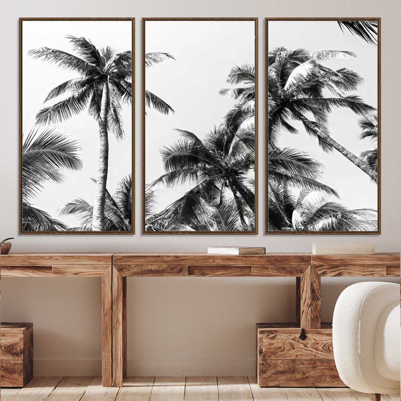 -Palm Wall Art Canvas Print, Framed Tropics Art Picture Print, Monochrome Perfect Minimalist Decor