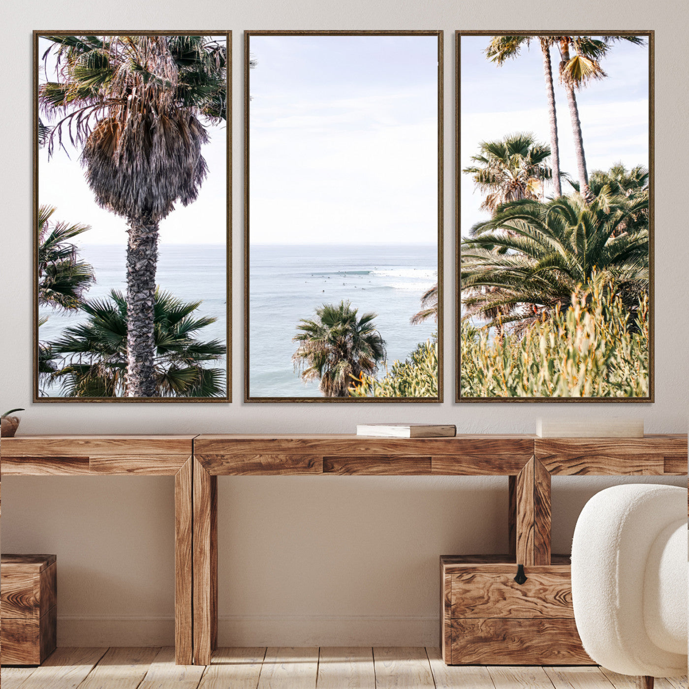 51404565-MGV-CV-36X24-Coastal Palm Trees Wall Art Canvas Print – Framed Ocean Breeze Tropical Scene Artwork for Relaxing Home, Office Decor