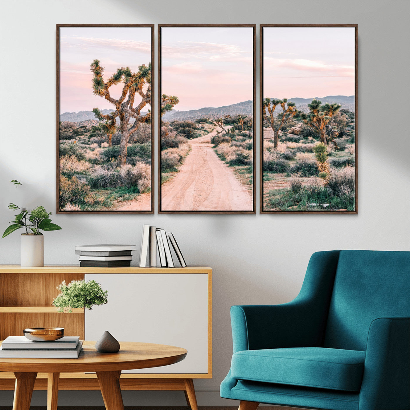 MGV-FC-48X32-3P - Desert Trail Wall Art – Canvas Print of Joshua Trees & Sunset Glow, Sandy Path Wilderness, Scenic Nature Escape Decor for Living Room, Office or Bedroom