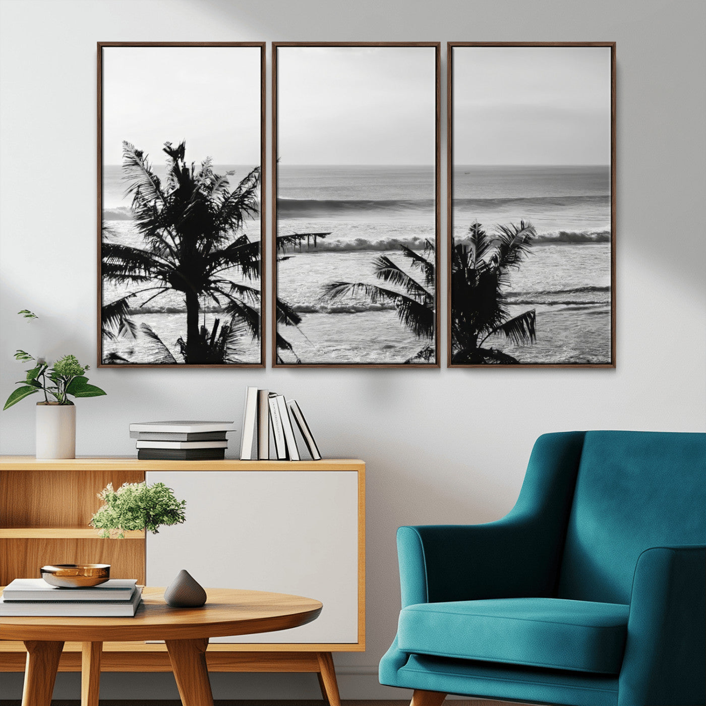 17508038-MGV-CV-36X24-Tropical Coastline Wall Art Canvas Print – Framed Palm Trees Scene with Ocean Waves Artwork for Home, Office