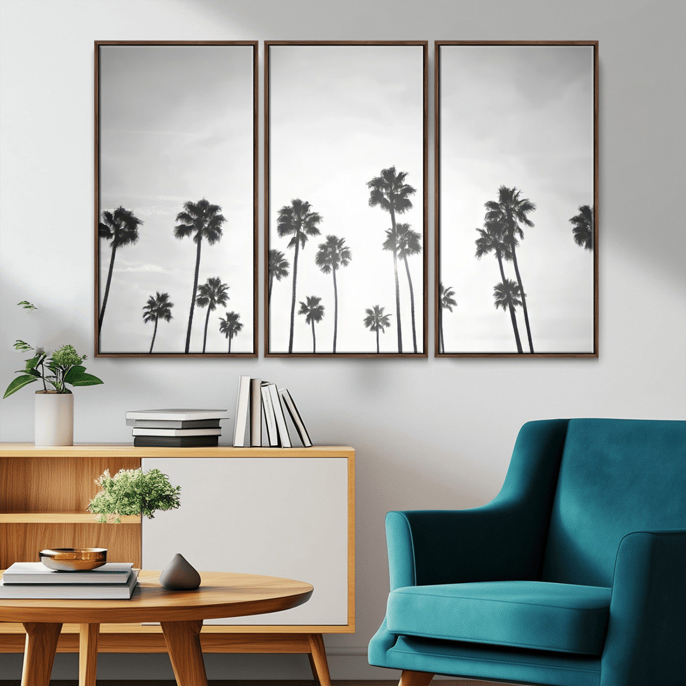 62298277-MGV-CV-36X24-Monochrome Palms Wall Art Canvas Print – Framed Minimalist Silhouetted Trees Artwork for Home, Office, Living Room