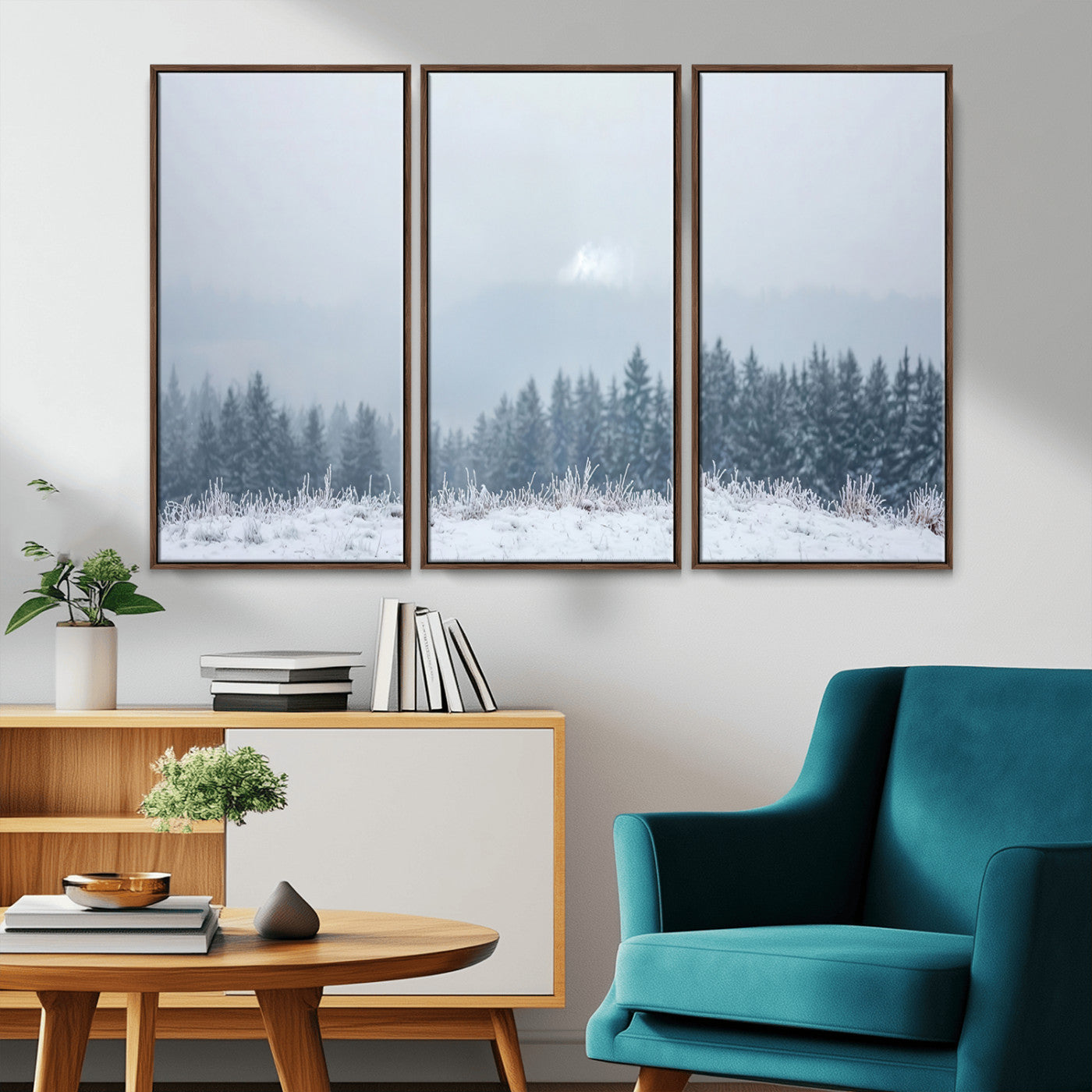 33033082-MGV-CV-36X24-Winter Forest Wall Art Canvas Print – Framed Snowy Landscape Art Picture Misty Tree Scene Artwork for Home Office