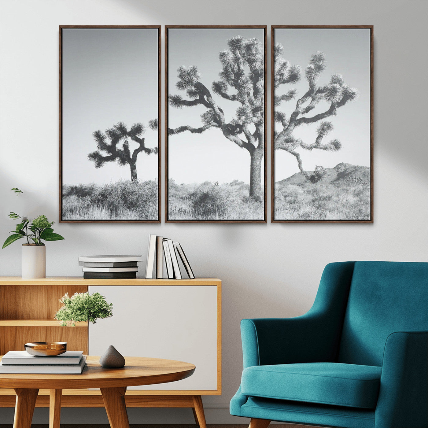 58647785-MGV-CV-36X24-Joshua Trees Wall Art Canvas Print – Framed Black White Desert Landscape Dry Grass Hills Tranquil Artwork for Home Office