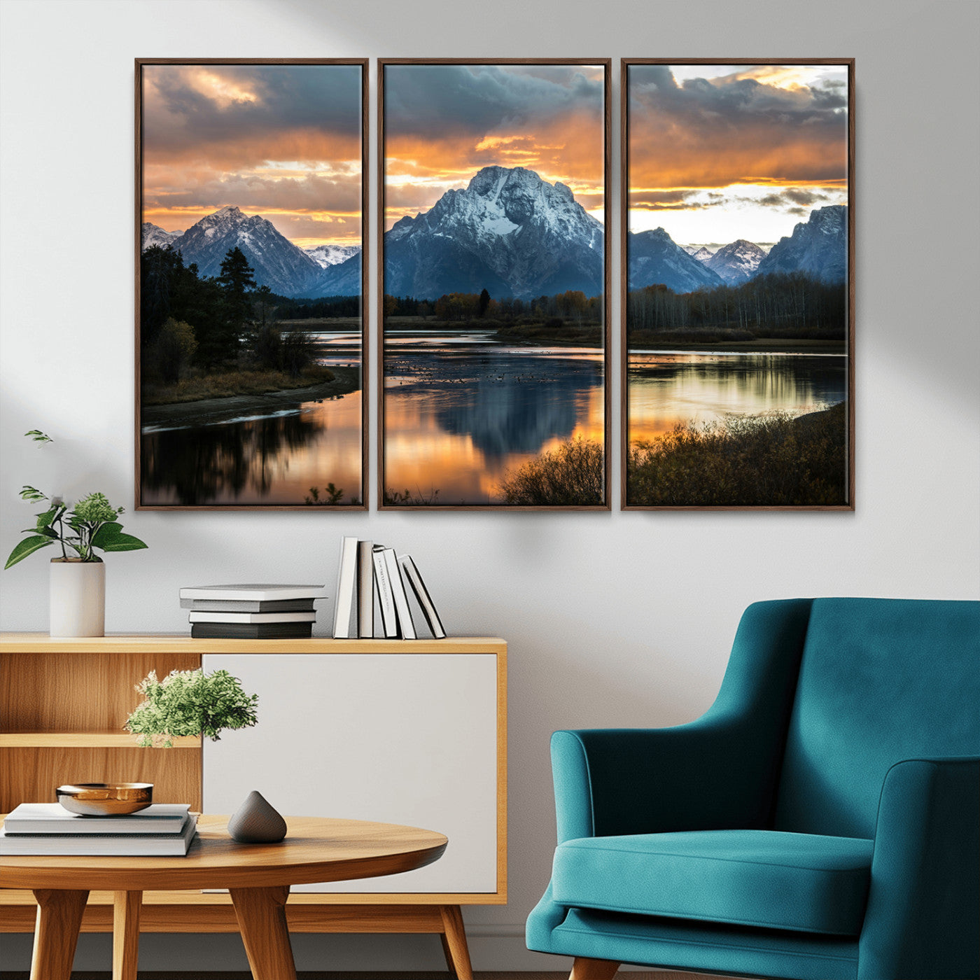 -Mountain Sunset Wall Art Canvas Print – Framed Alpine Wilderness Golden Hour Scenic Nature Artwork for Home Offic