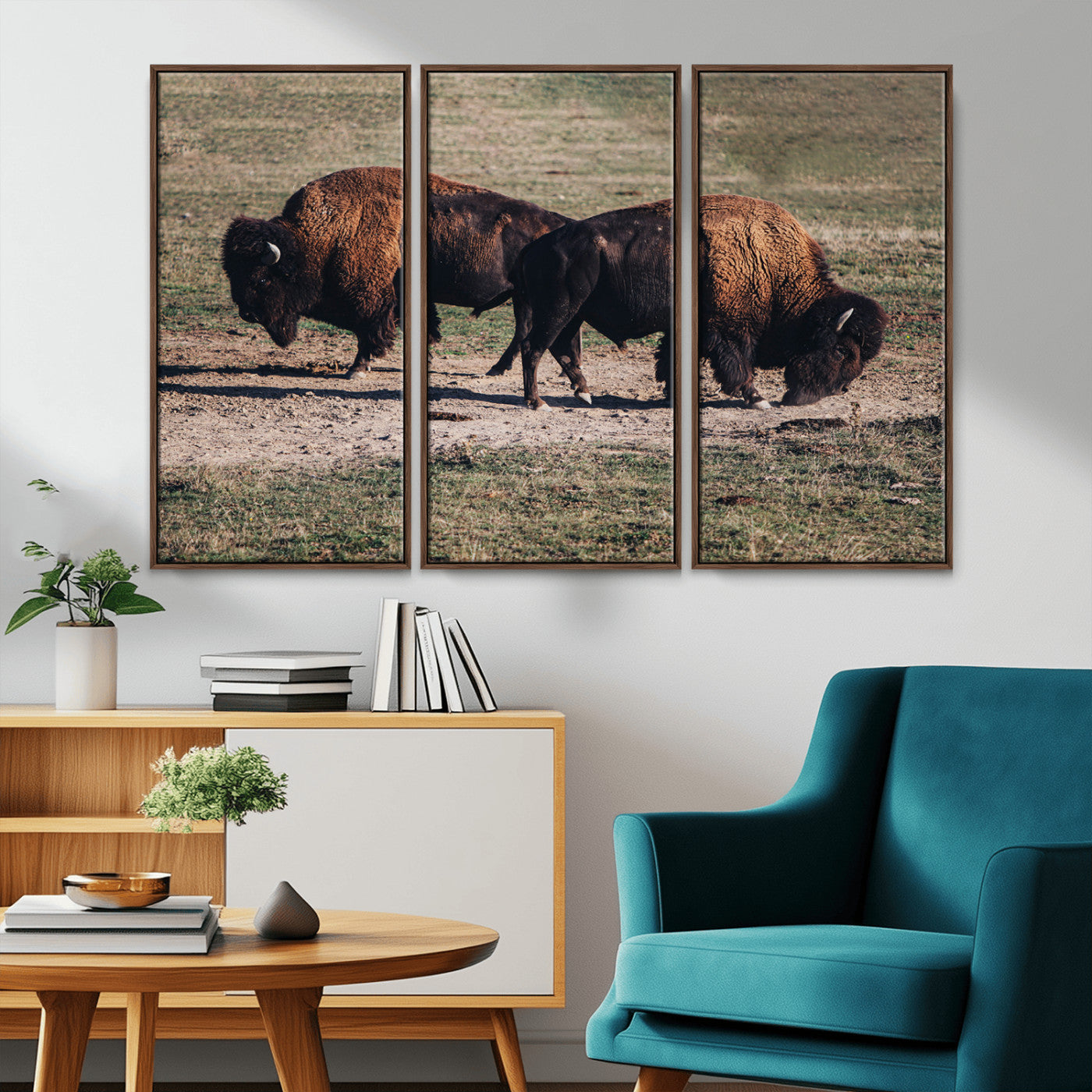 58141885-MGV-CV-36X24-Bison Wall Art Canvas Print – Framed Western Wildlife Modern Ranch Rustic Nature Scene Artwork for Home Office