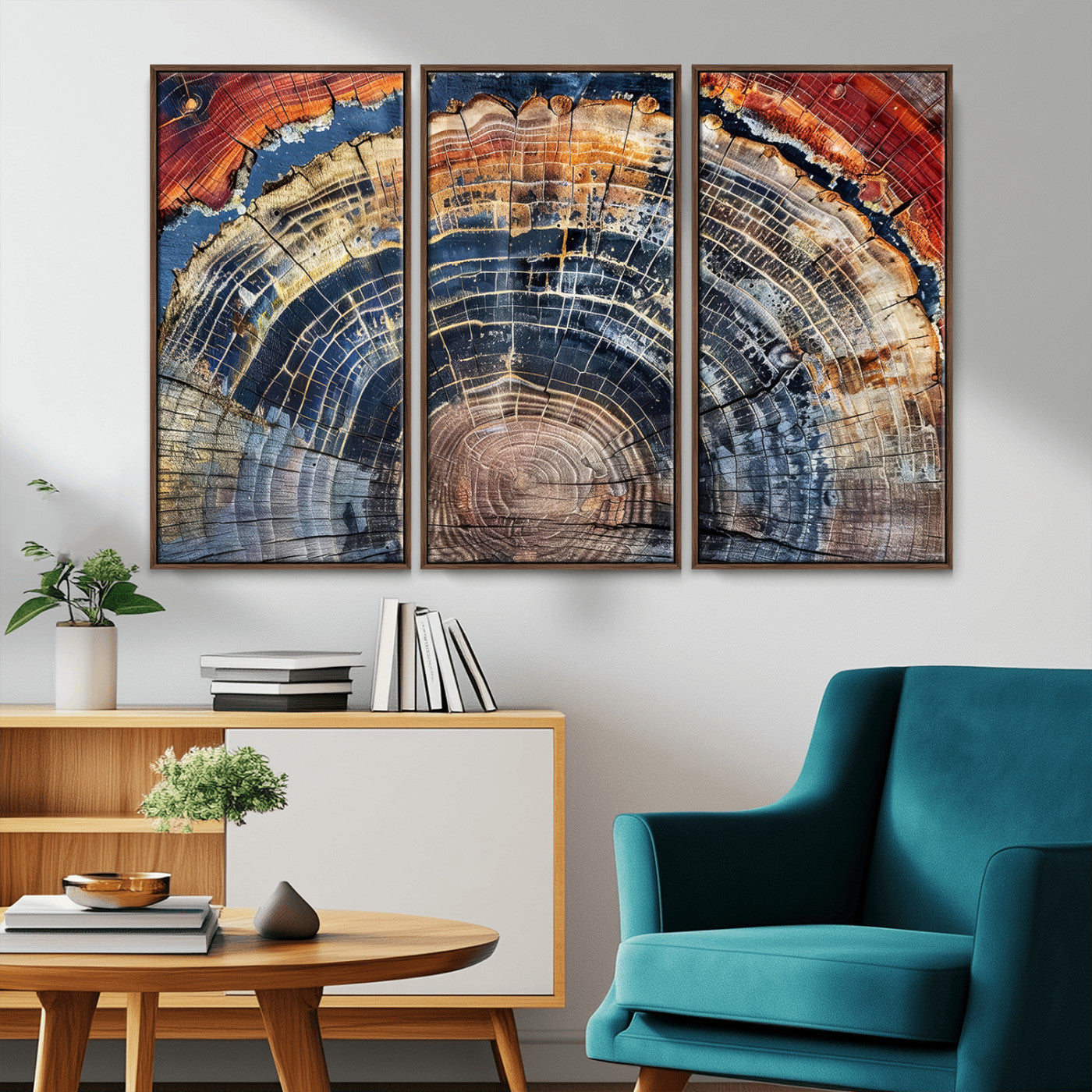 -Tree Rings Wall Art Canvas Print – Framed Petrified Wood Modern Rustic Nature Scene Artwork for Home Office