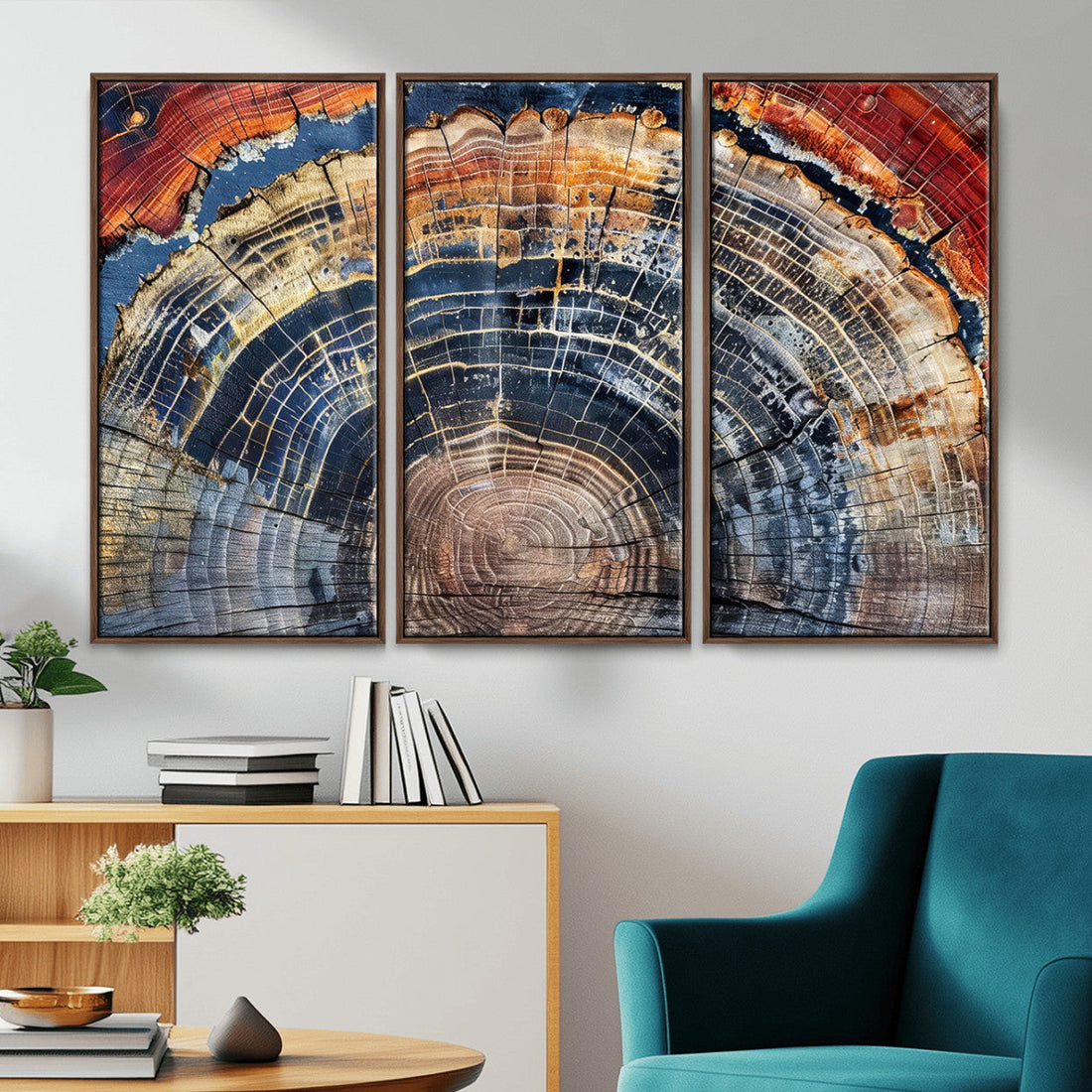 Tree Rings Wall Art Canvas Print, Framed Petrified Wood Modern Rustic