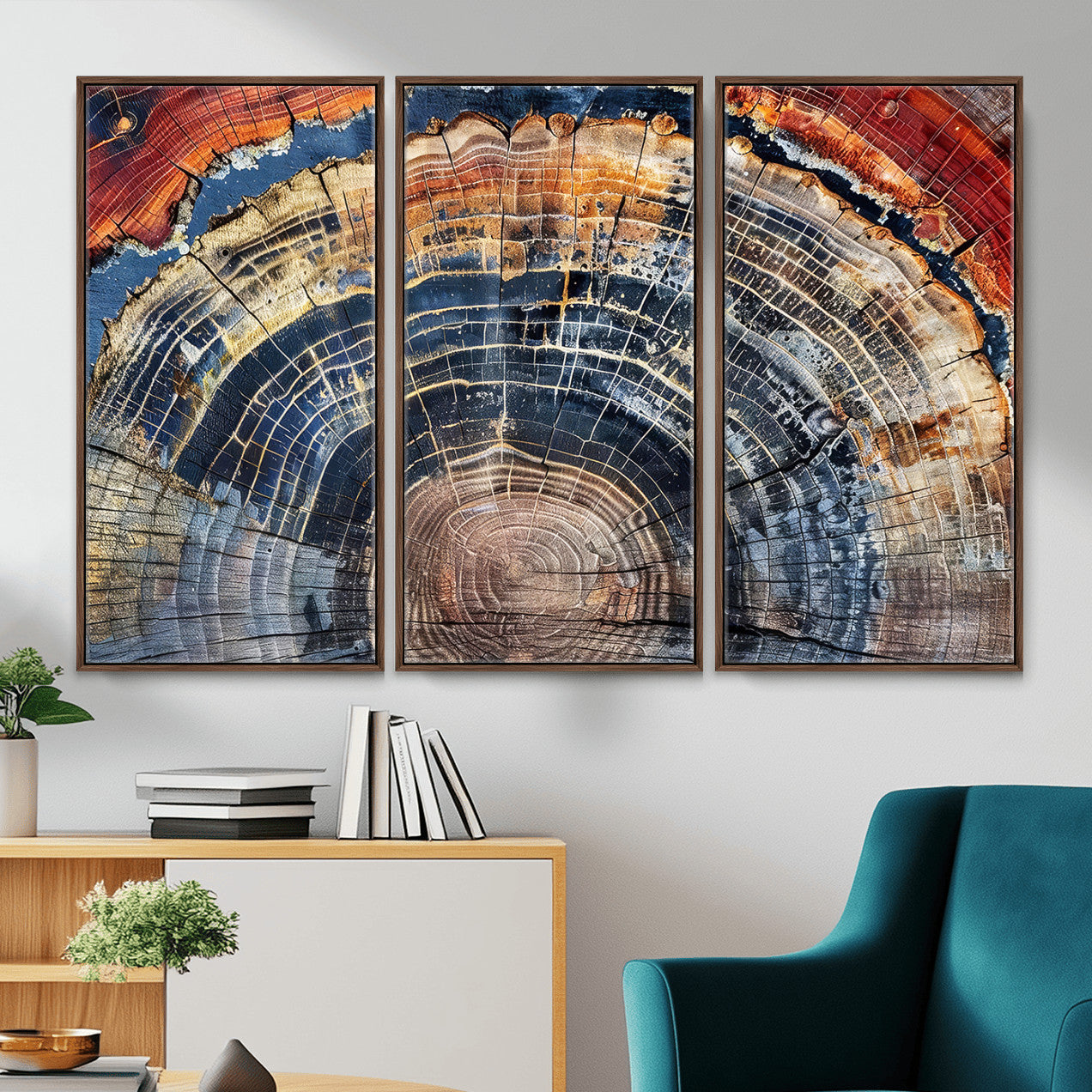 60292921-MGV-FC-48X32-3P - Vintage Tree Rings Wall Art Canvas Print – Framed Wood Art Picture Petrified Wood Artwork for Home, Office, Living Room