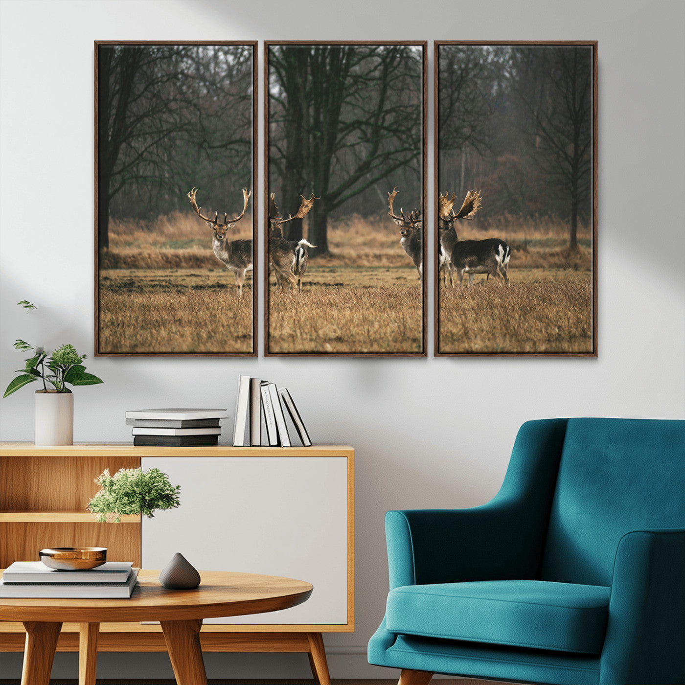 -Deer Wall Art Canvas Print – Framed Rustic Wildlife Stags Forest Nature Scene Artwork for Home, Office, Living Room