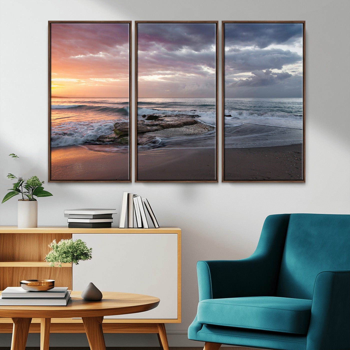 -Golden Hour Wall Art Canvas Print – Framed Tranquil Waves Beach Coastal Serenity Nature Scene Artwork for Home Office
