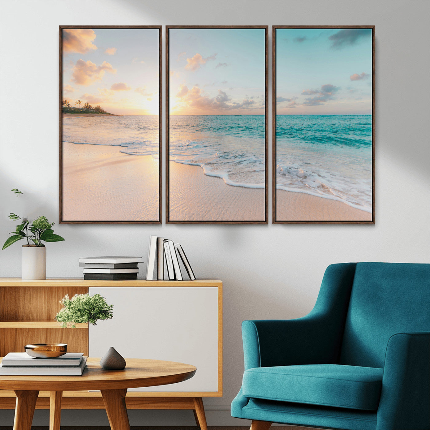 -Beach Sunset Wall Art Canvas Print – Framed Ocean Waves Summer Escape Coastal Nature Scene Artwork for Home Office
