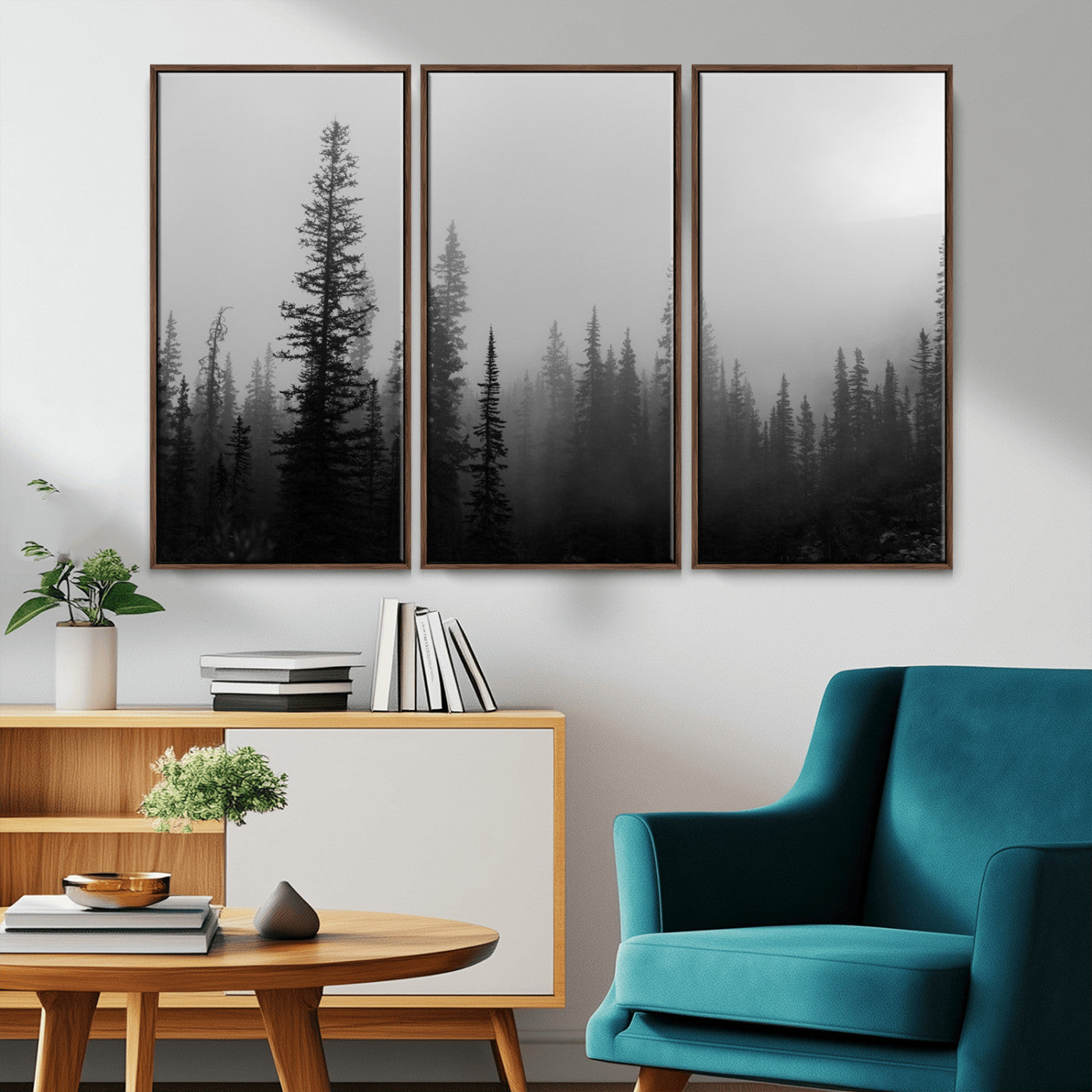 73138900-MGV-CV-36X24-Misty Pines Wall Art Canvas Print – Framed Woodland Minimalist Rustic Nature Scene Photography Artwork for Home Office