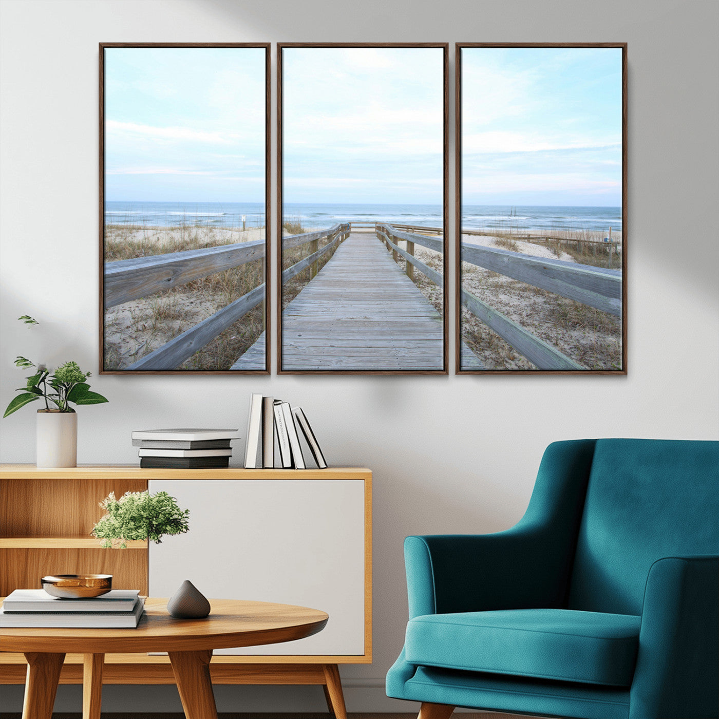 31602988-MGV-CV-36X24-Beach Boardwalk Wall Art Canvas Print – Framed Coastal Serenity Ocean View Nature Scene Artwork for Home Office