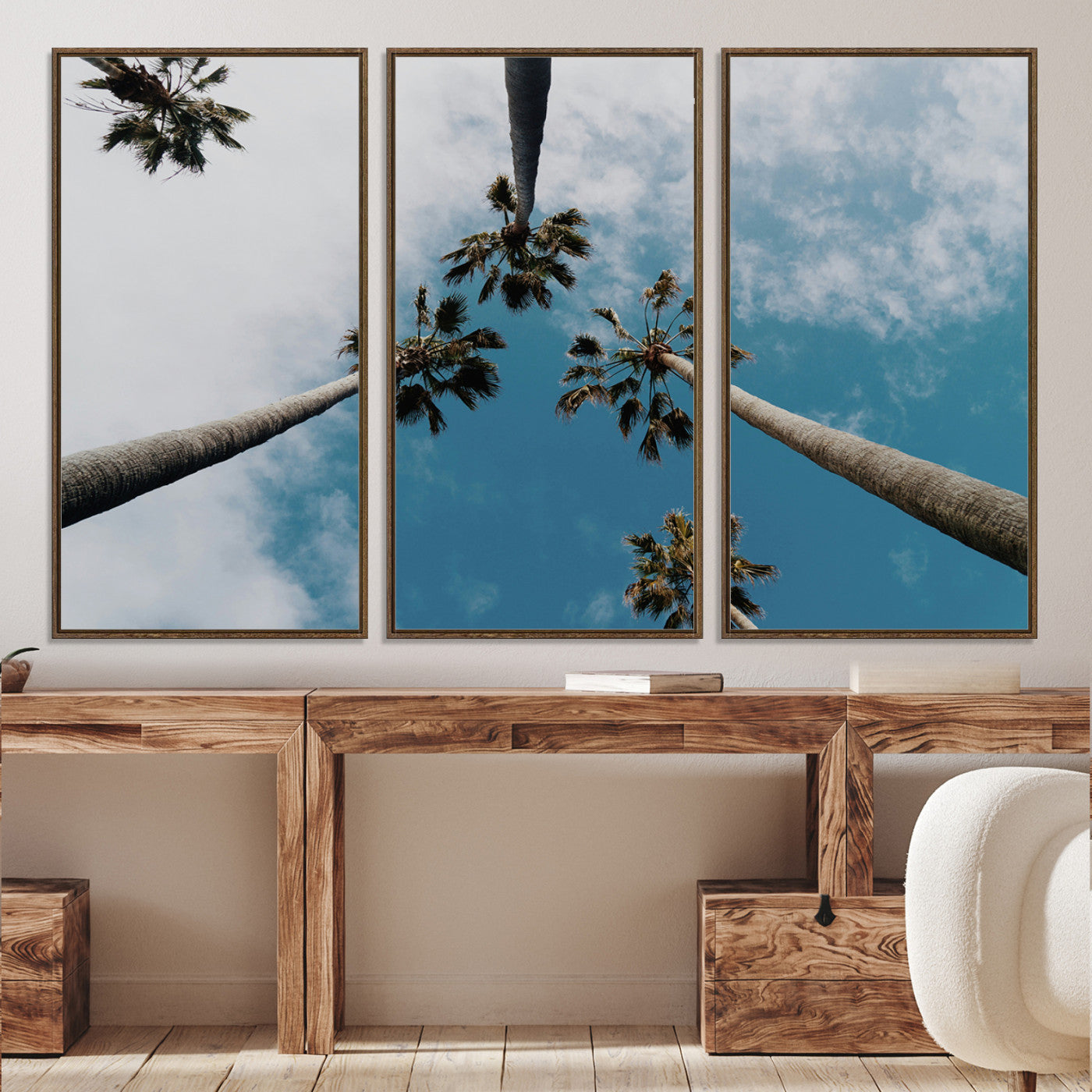 45236398-MGV-CV-36X24-Tropical Palm Trees Wall Art Canvas Print – Framed California Sky Minimalist Nature Scene Artwork for Home Office