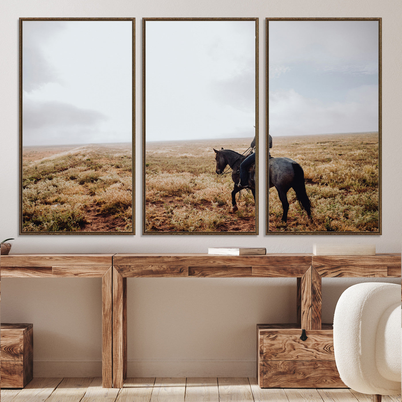 57597730-MGV-CV-36X24-Cowboy Wall Art Canvas Print – Framed Western Rustic Ranch Scene Country Landscape Artwork for Home Office