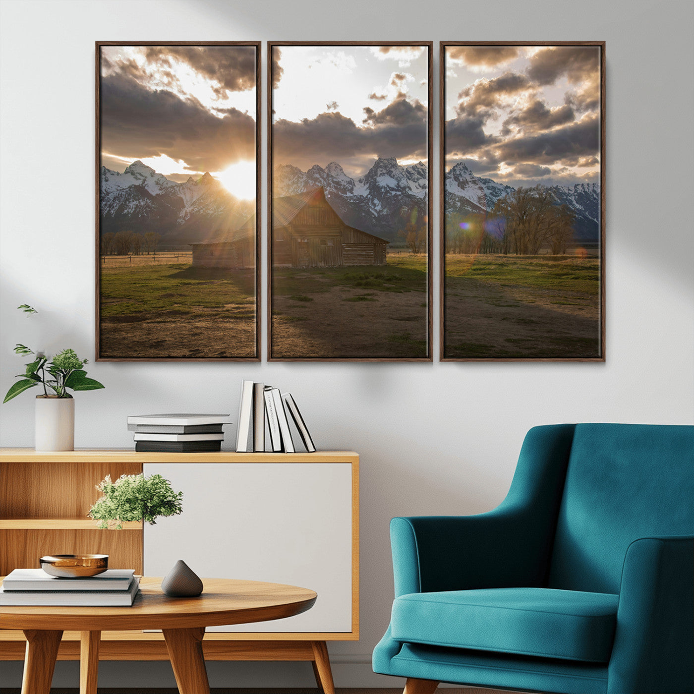 -Snowy Peaks Wall Art Canvas Print – Rustic Mountain Landscape Nature Escape Winter Forest Artwork for Home, Office