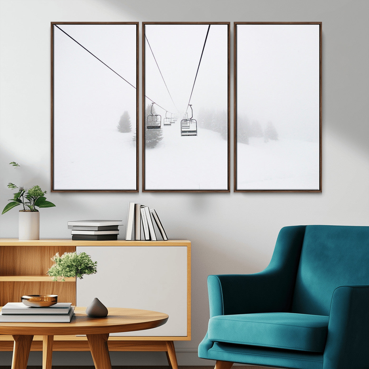 -Ski Lift Wall Art Canvas Print – Snowy Alpine Landscape Nordic Adventure Winter Mountains Artwork for Home, Office
