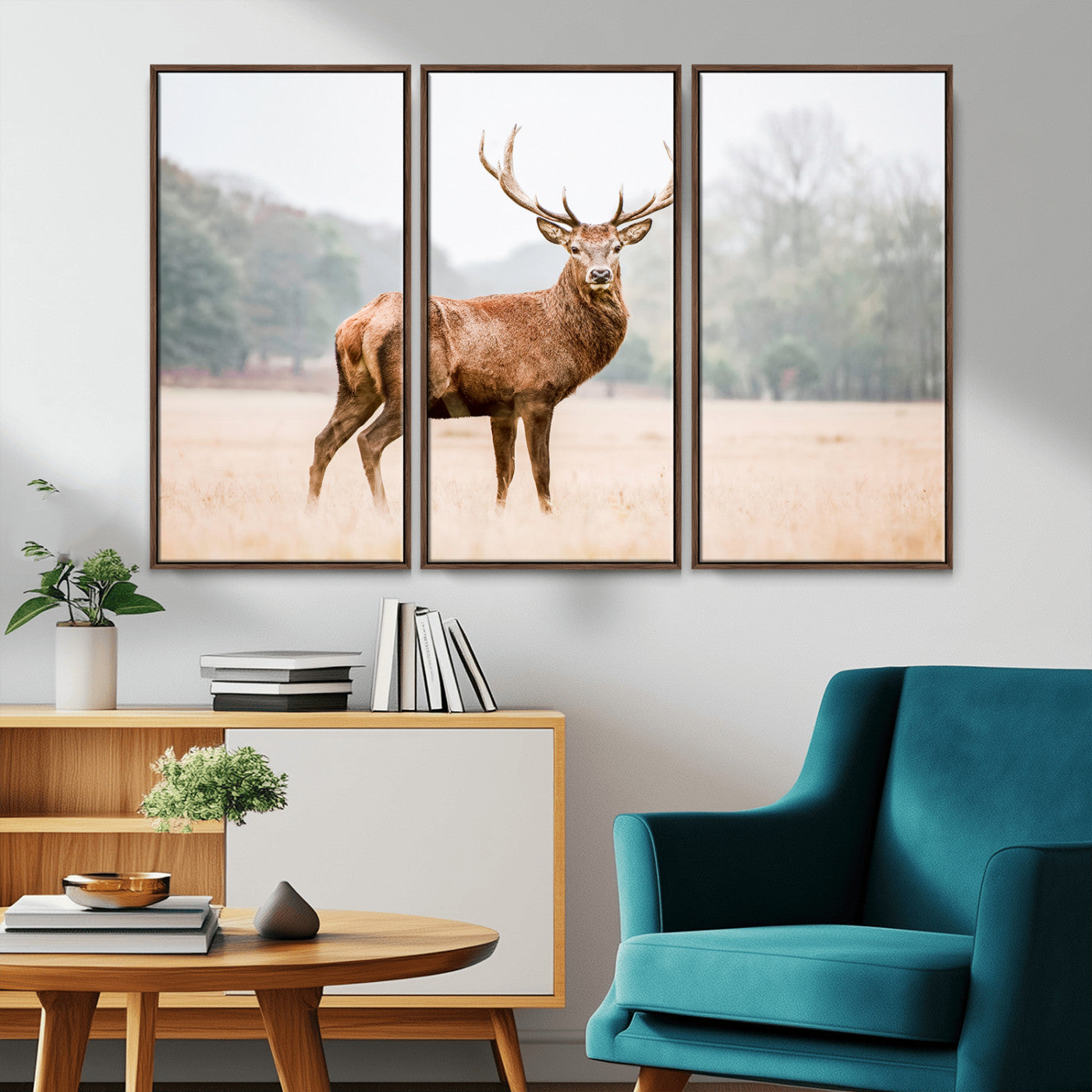 -Vintage Wildlife Wall Art Canvas Print – Misty Landscape Deer Rustic Nature Photography Artwork for Home, Office