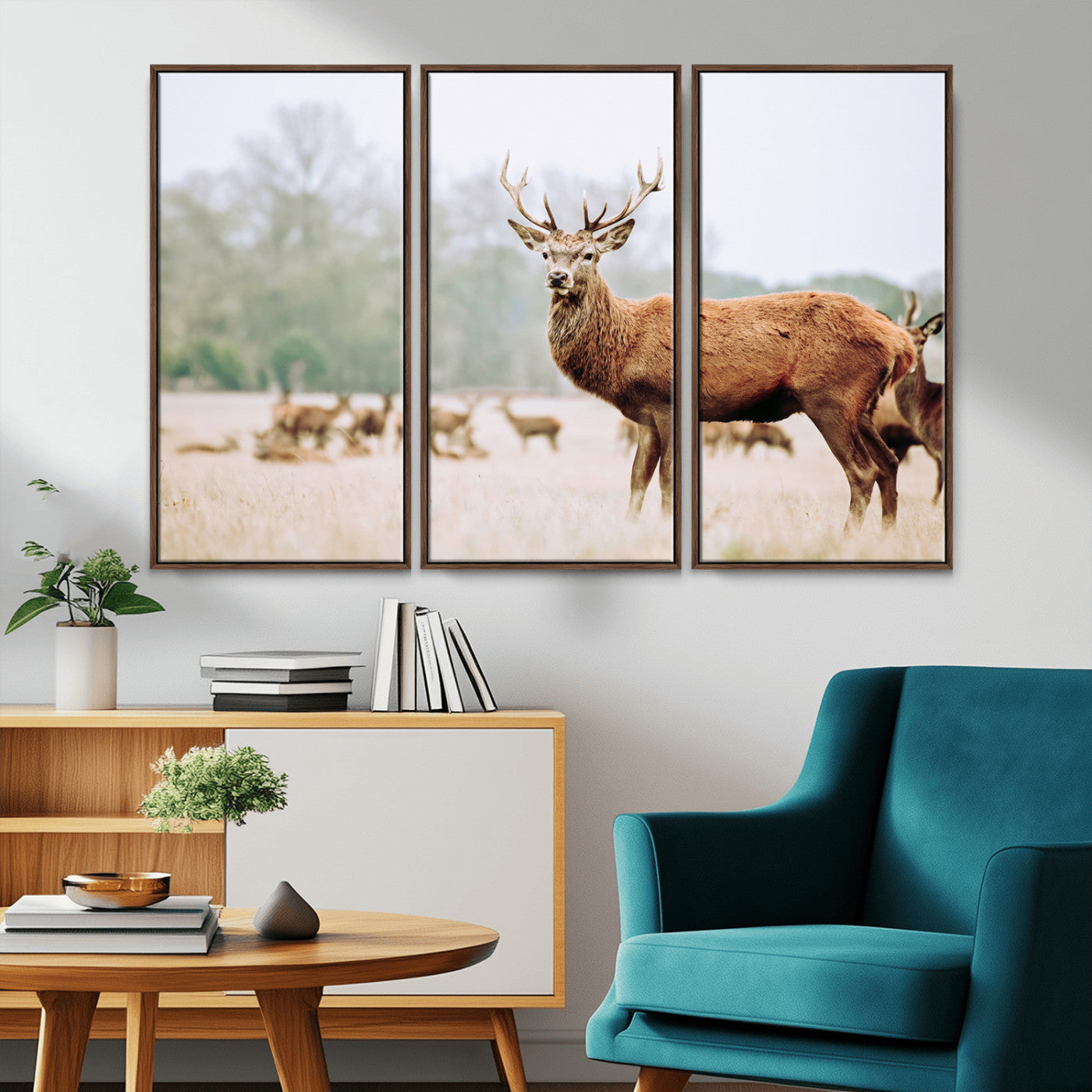 53240224-MGV-CV-36X24-Rustic Deer Wall Art Canvas Print – Forest Woodland Stag Nordic Animal Scenic Nature Artwork for Home, Cabin