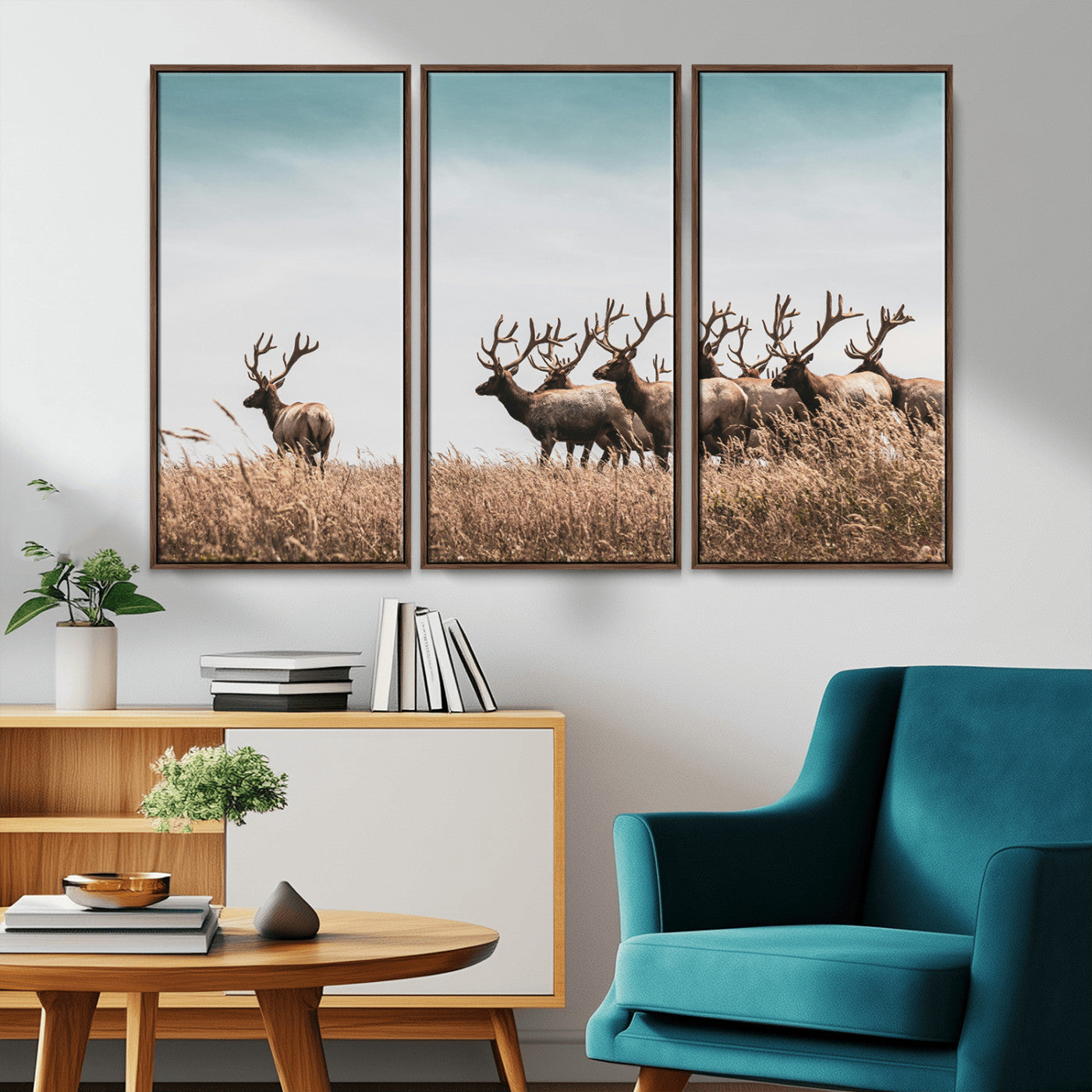 81594705-MGV-CV-36X24-Elk Herd Wall Art Canvas Print – Framed Wildlife Photography Rustic Nature Scene Artwork for Home, Office, Living Room