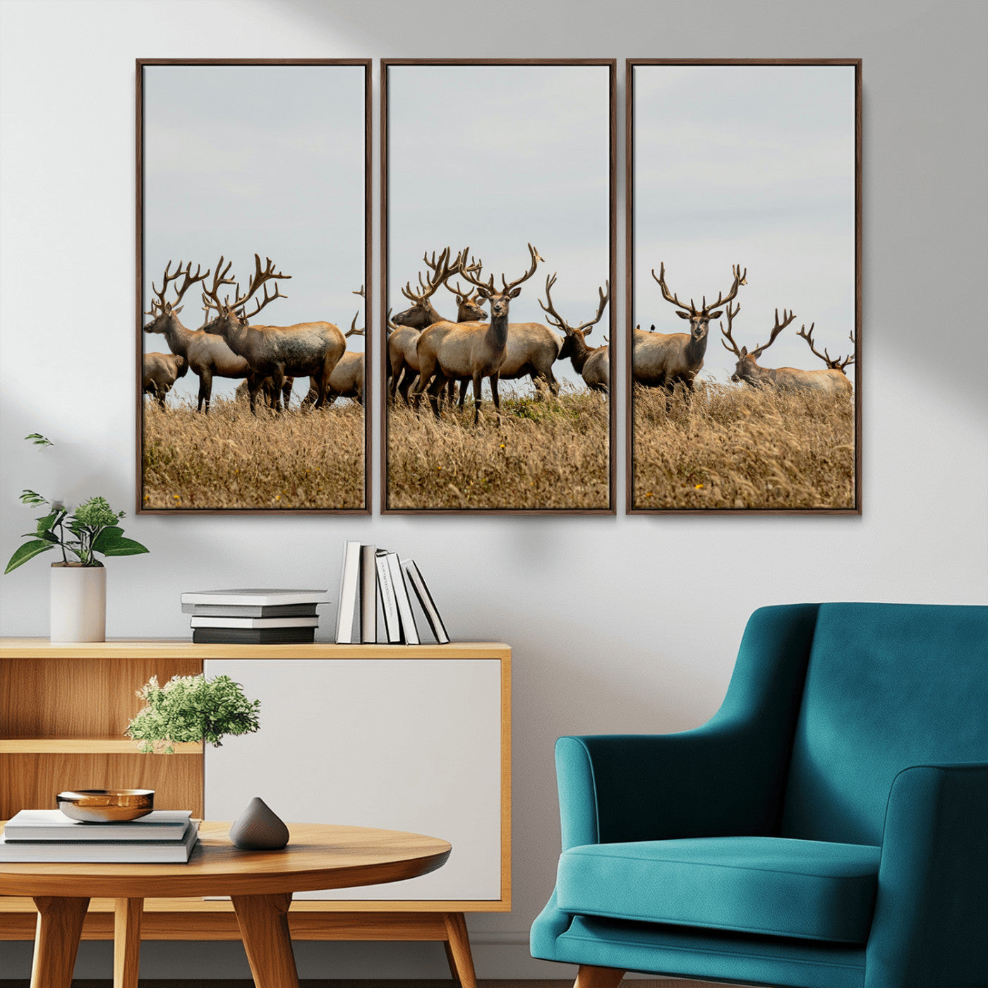 42170220-MGV-CV-36X24-Elk Herd Wall Art Canvas Print – Framed Wildlife Photography Majestic Antlers Nature Scene Artwork for Home Office