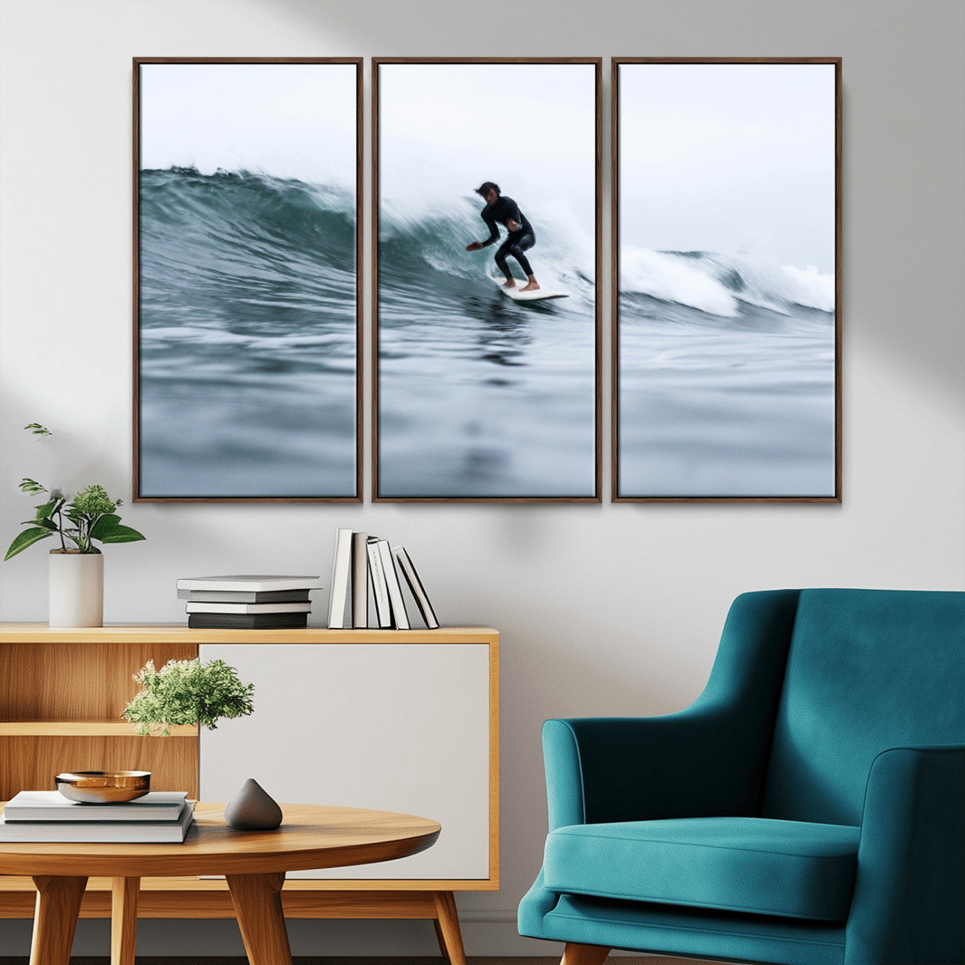 11693607-MGV-CV-36X24-Surfer on Wave Wall Art Canvas Print – Framed Ocean Adventure Motion Blur Water Coastal Action Artwork for Home, Office