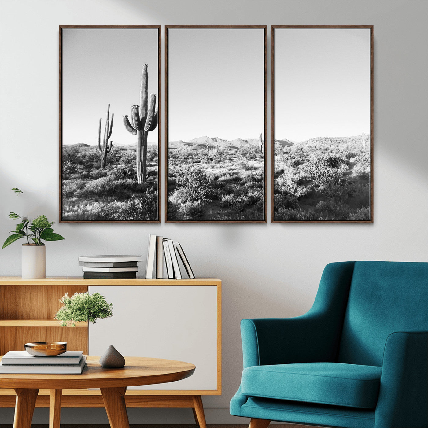 85205054-MGV-CV-36X24-Saguaro Cactus Wall Art Canvas Print – Framed Monochrome Landscape Scenic Arizona Minimalist Western Artwork for Home, Office