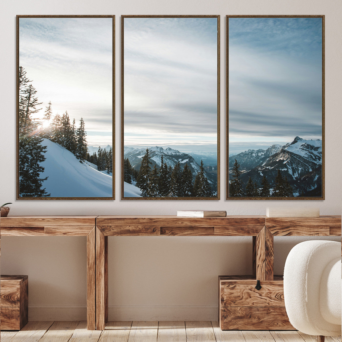 55564749-MGV-CV-36X24-Snowy Mountain Wall Art Canvas Print – Frosty Peaks Alpine Landscape Winter Sky Nature Photography Artwork for Home Office