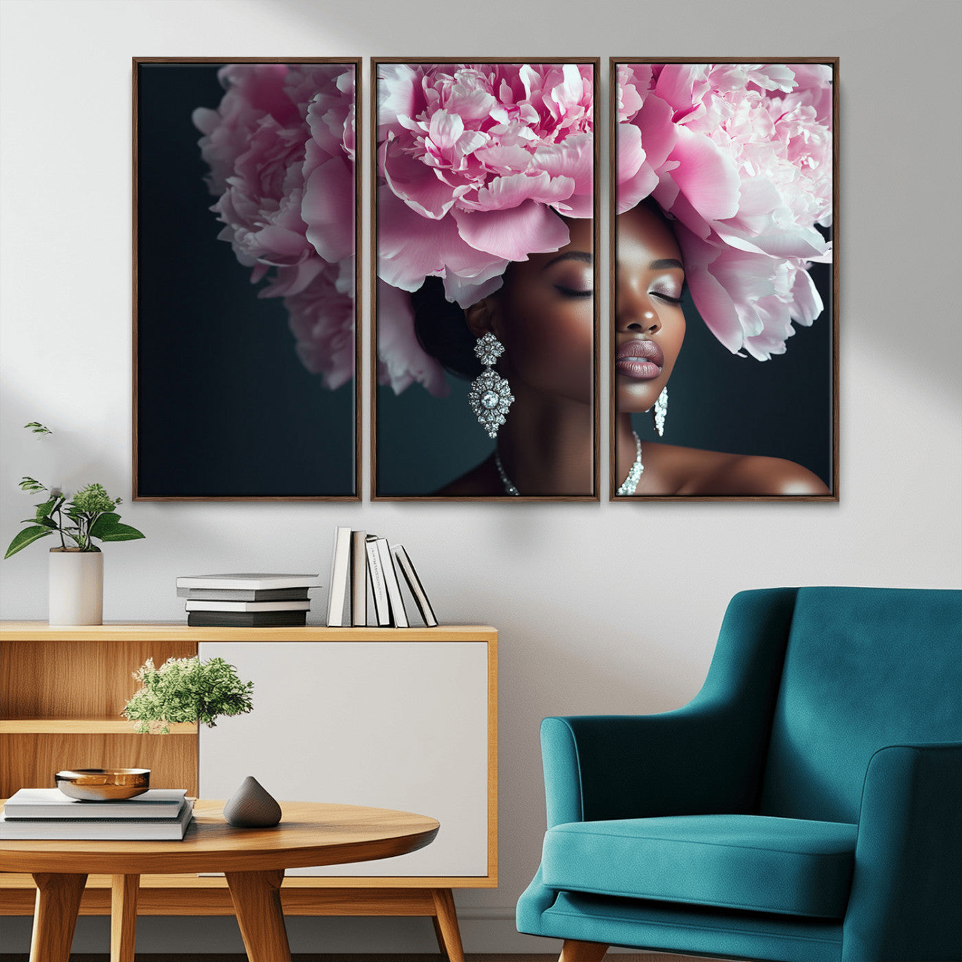 -Black Beauty Petal Crown Wall Art Canvas Print – Floral Petal Headpiece Elegant Design, Petal Inspired Artwork for Home, Office