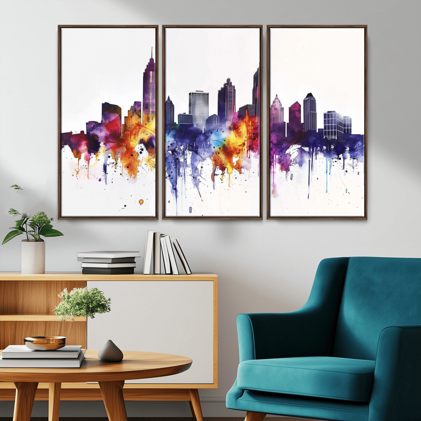 34479880-MGV-CV-36X24-Atlanta Skyline Wall Art Canvas Print – Framed Colorful Watercolor Cityscape Artwork for Home, Office, Living Room