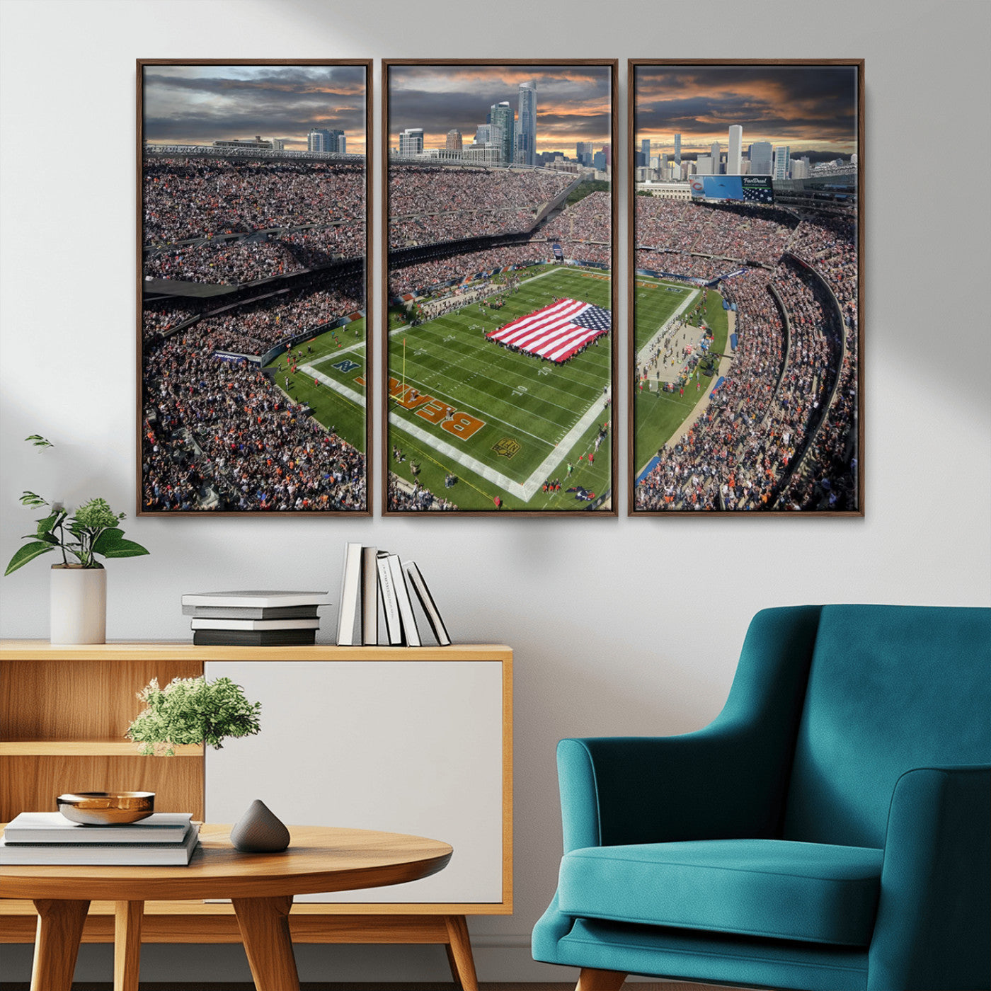 -Chicago Bears Soldiers Field Wall Art Canvas Print – Framed Football Stadium Artwork for Home, Office, Living Room