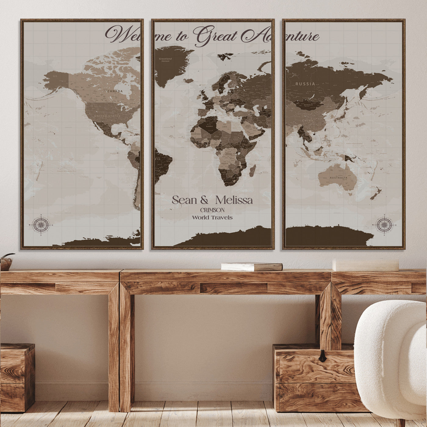 -Personalized World Map Canvas Custom Framed Push Pin Travel Tracker Modern Minimalist Wall Art Gift Couples for Home, Office