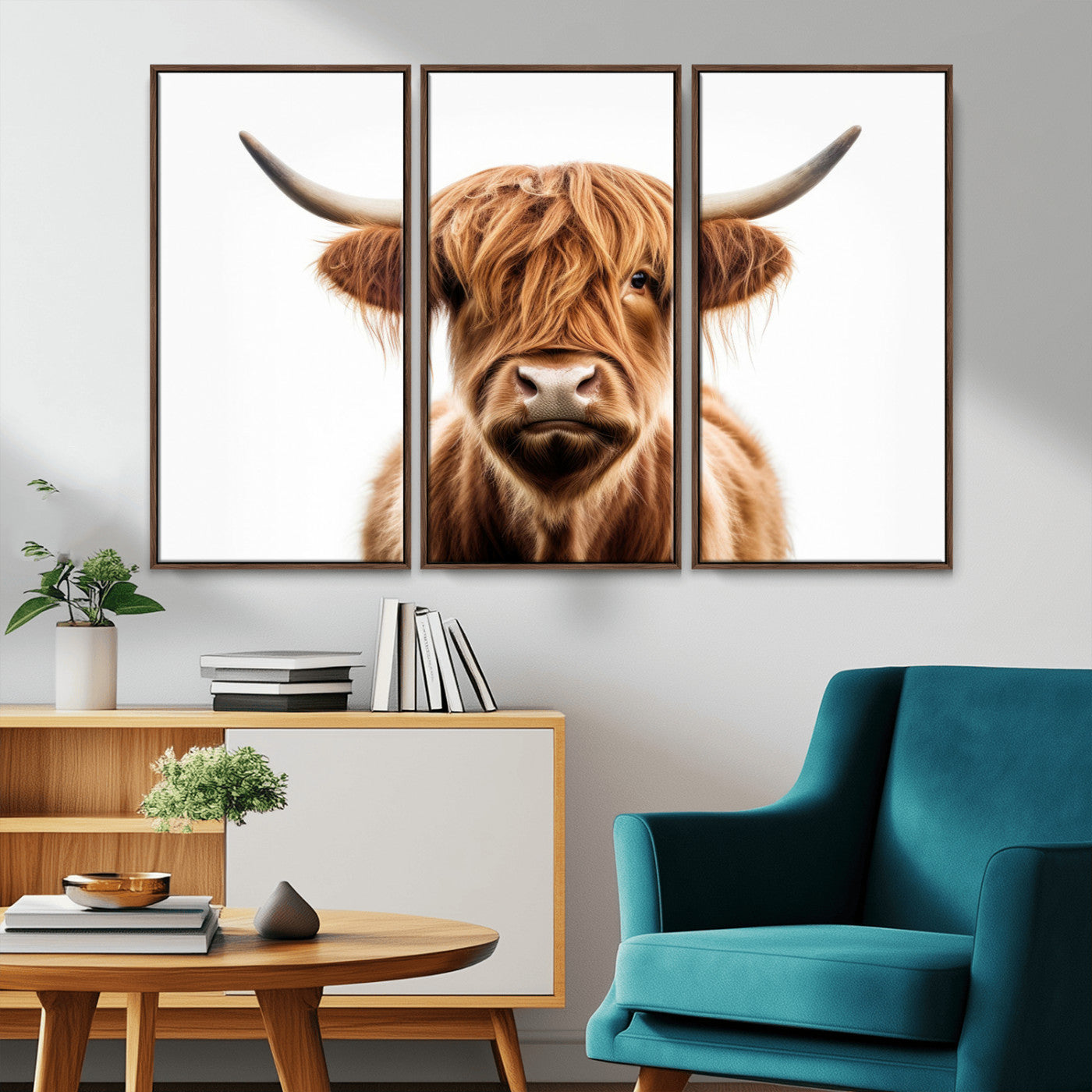 -Scottish Highland Cow Canvas Print, Framed Highland Cow Canvas Home Decor