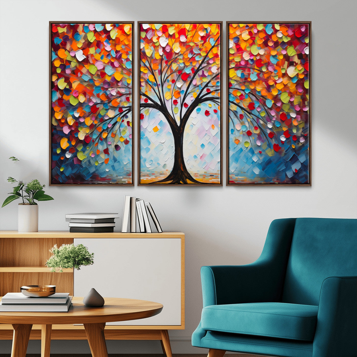 HS2447-MGV-FC-48X32-3P_Walnut-Vibrant Tree of Life Canvas Wall Art – Colorful Abstract Nature in Modern Decor - Ready to Hang