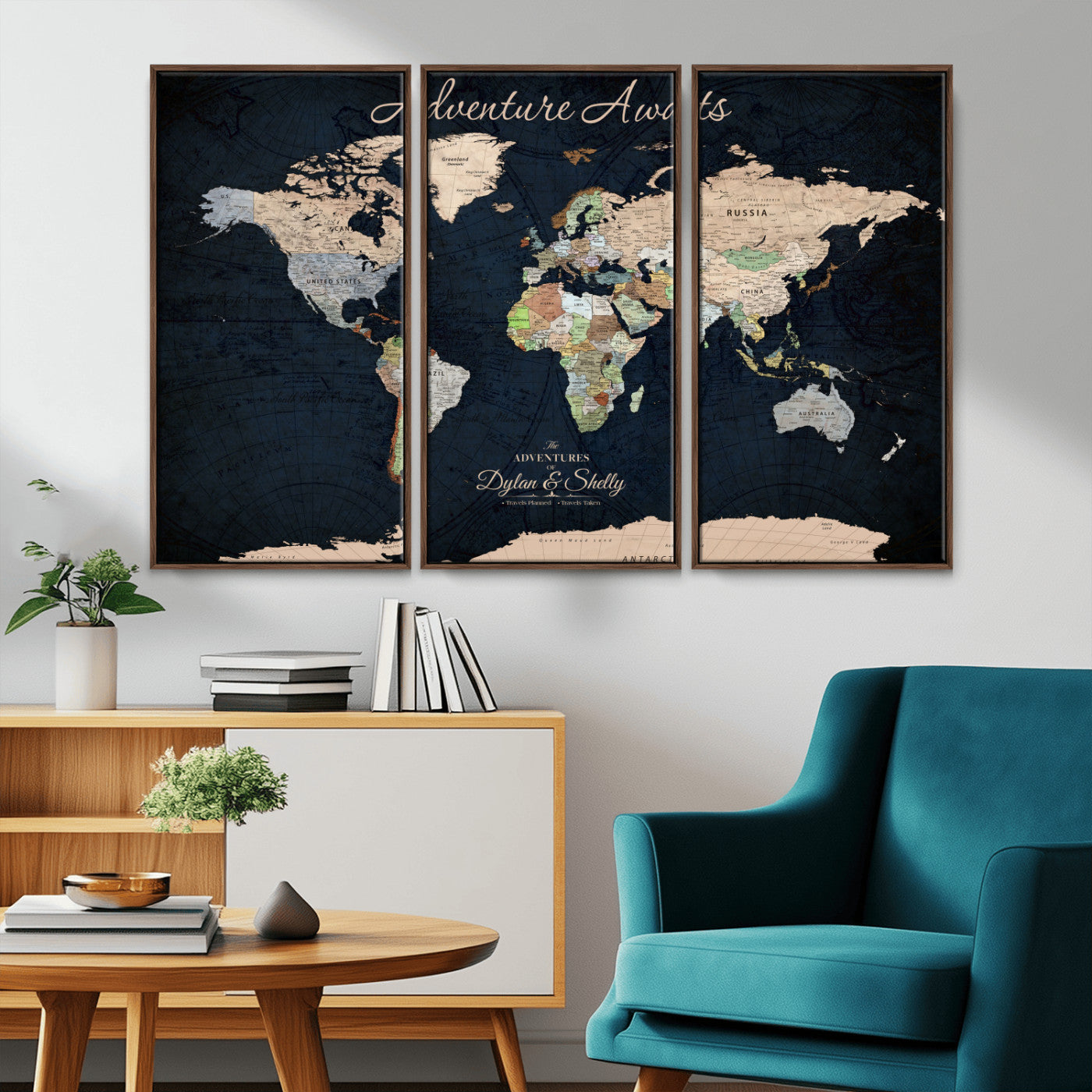 Rehber01-MGV-CV-36X24-Personalized World Map Canvas Print – Framed Push Pin Travel Wall Art for Couples – Adventure & Anniversary Gift