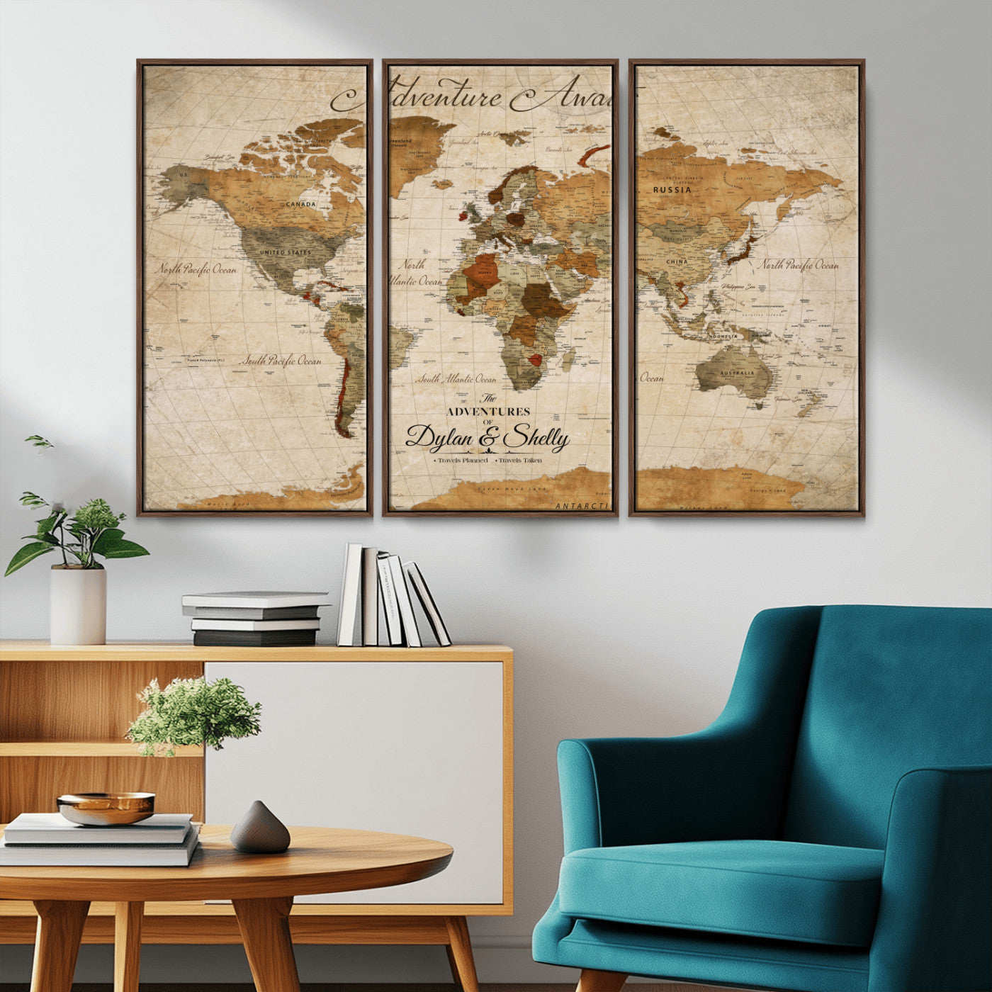 -Personalized Push Pin World Map Canvas Print – Custom Adventure Travel Map, Framed Wall Art Gift for Couples or Family