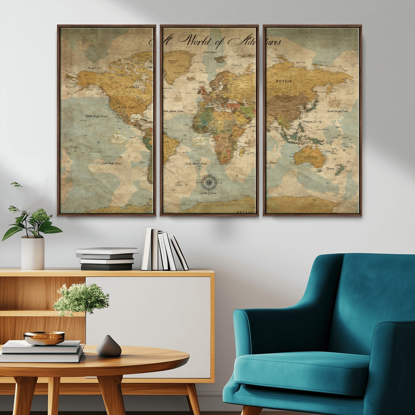 Rehber01-MGV-CV-36X24-Personalized World Map Canvas – Custom Framed Push Pin Travel Map Wall Art, Vintage Style Gift for Couples or Families