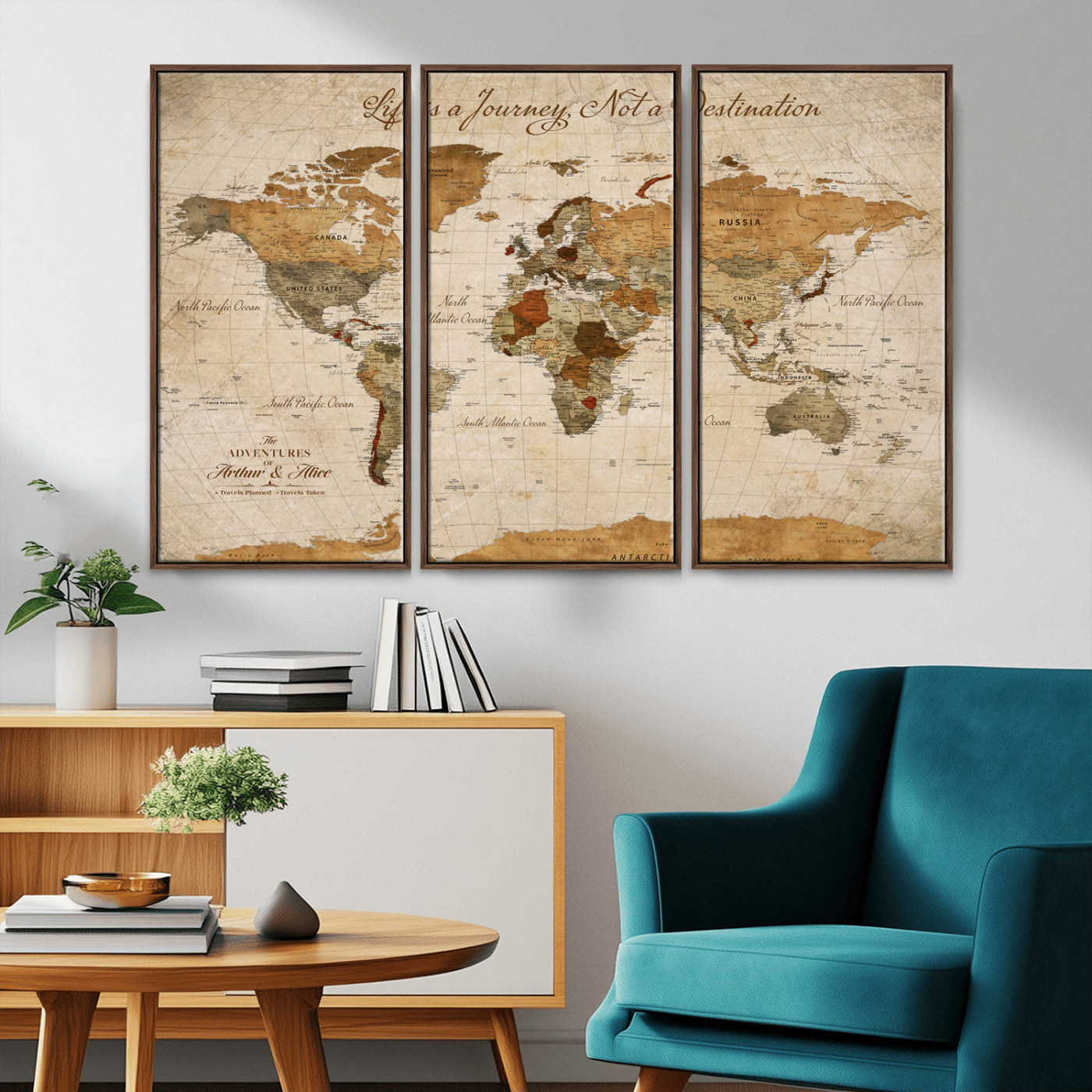 Rehber01-MGV-CV-36X24-Personalized Vintage World Map Canvas – Custom Framed Push Pin Travel Map Wall Art, Rustic Gift for Couples and Travel Lovers