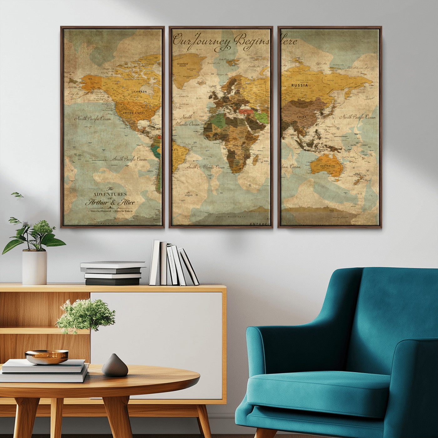 40572820-MGV-CV-36X24-Personalized World Map Canvas – Custom Framed Push Pin Travel Map Wall Art, Vintage Style Gift for Couples