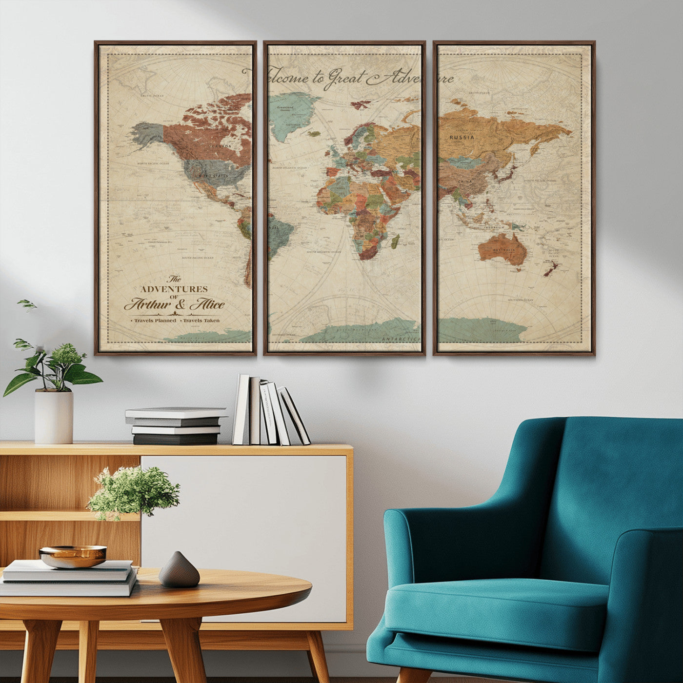 Rehber01-MGV-CV-36X24-Personalized Antique World Map Canvas Print – Custom Push Pin Travel Map Vintage Gift for Couples Explorers for Home, Office