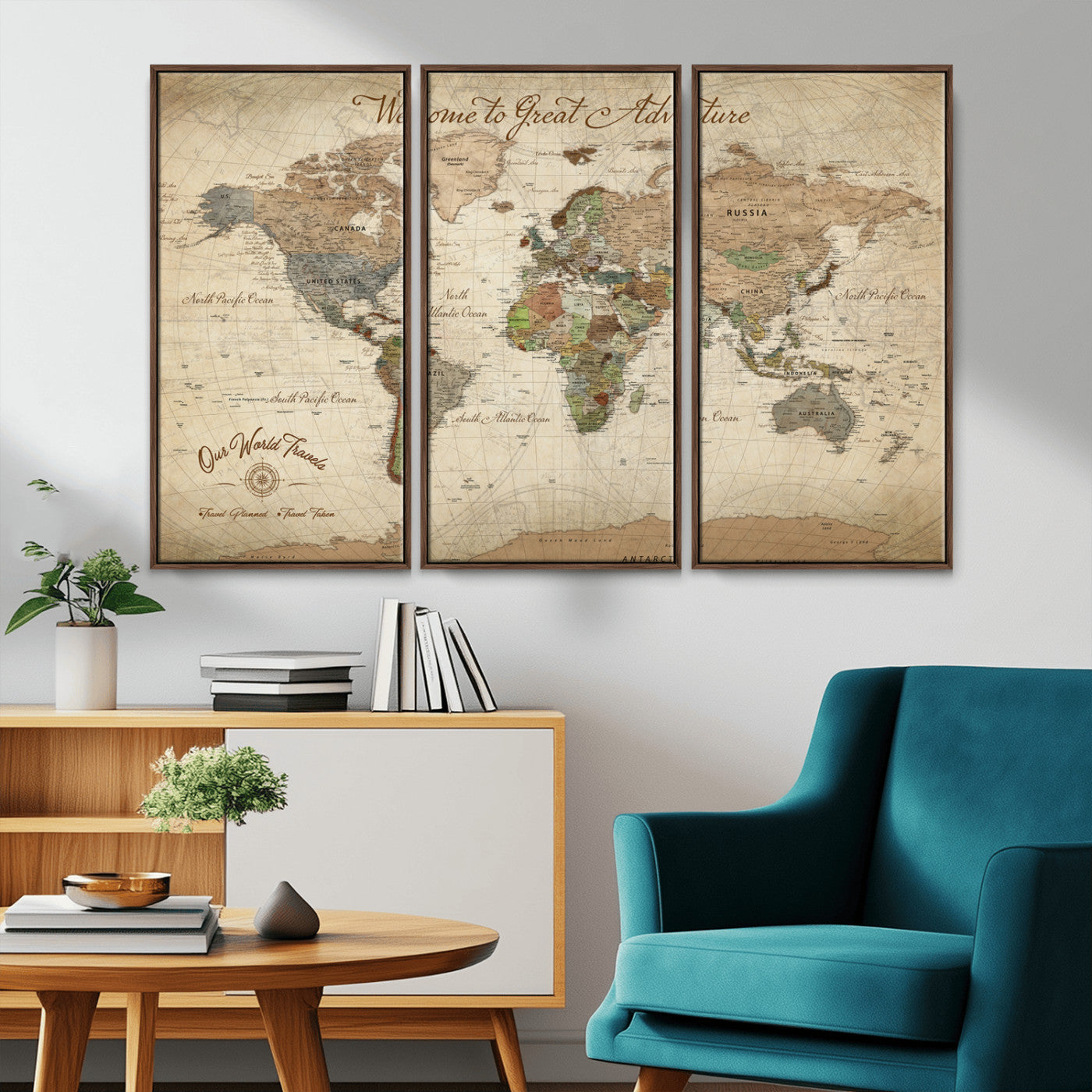 -Personalized Antique World Map Canvas Print – Custom Push Pin Travel Tracker Vintage Adventure Gift for Couples for Home, Office