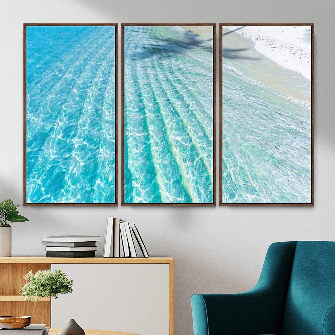 46233906-MGV-CV-36X24 - Serene Clear Blue Ocean Water Canvas Wall Art – Soft White Sand Shore Coastal Print for Home Decor, Relaxation, and Tranquil Vibes