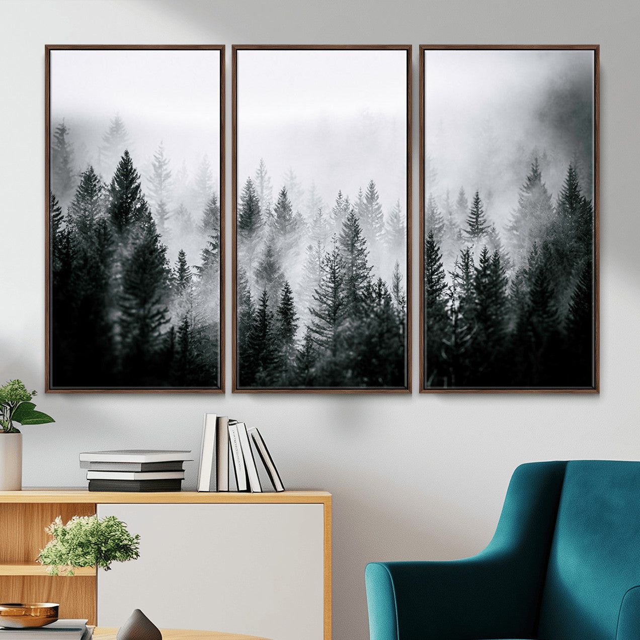 87750525-MGV-CV-36X24 - Foggy Forest Wall Art Canvas Print – Mountain Woodland Landscape Photography for Minimal Nature Home Decor