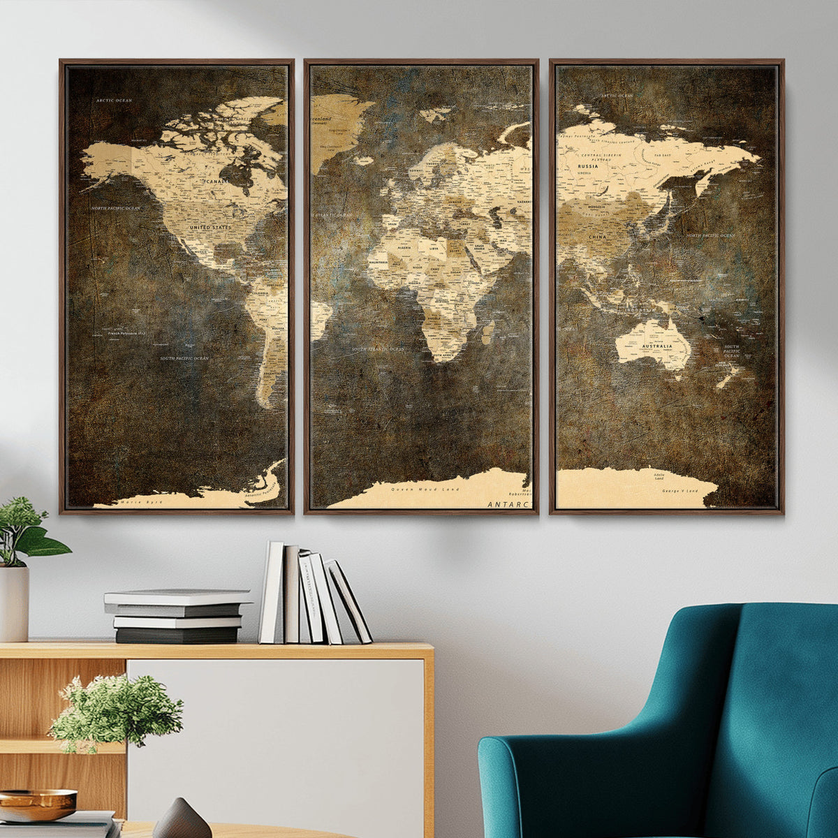 89742472-MGV-CV-36X24 - Large Framed Vintage World Map Wall Art Print for Home Wall