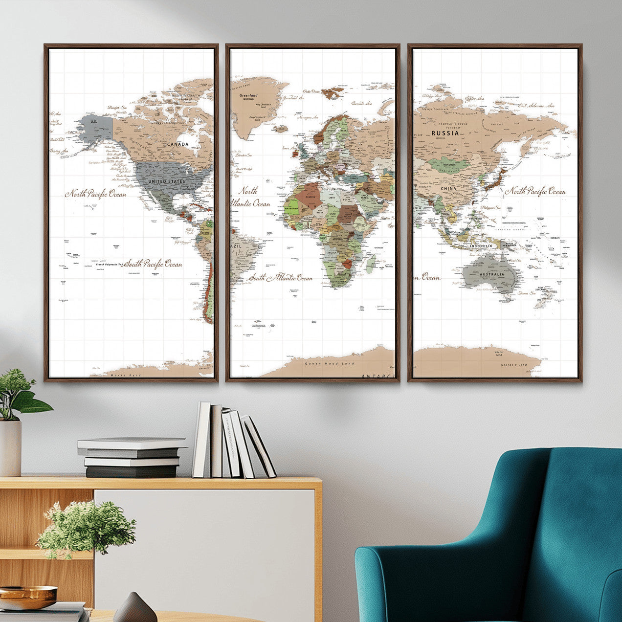 91286788-MGV-CV-36X24 - World Map Wall Art Canvas Print, Modern Decorative Framed Map Artwork Prints for Living Room, Office, Bedroom Wall Decor