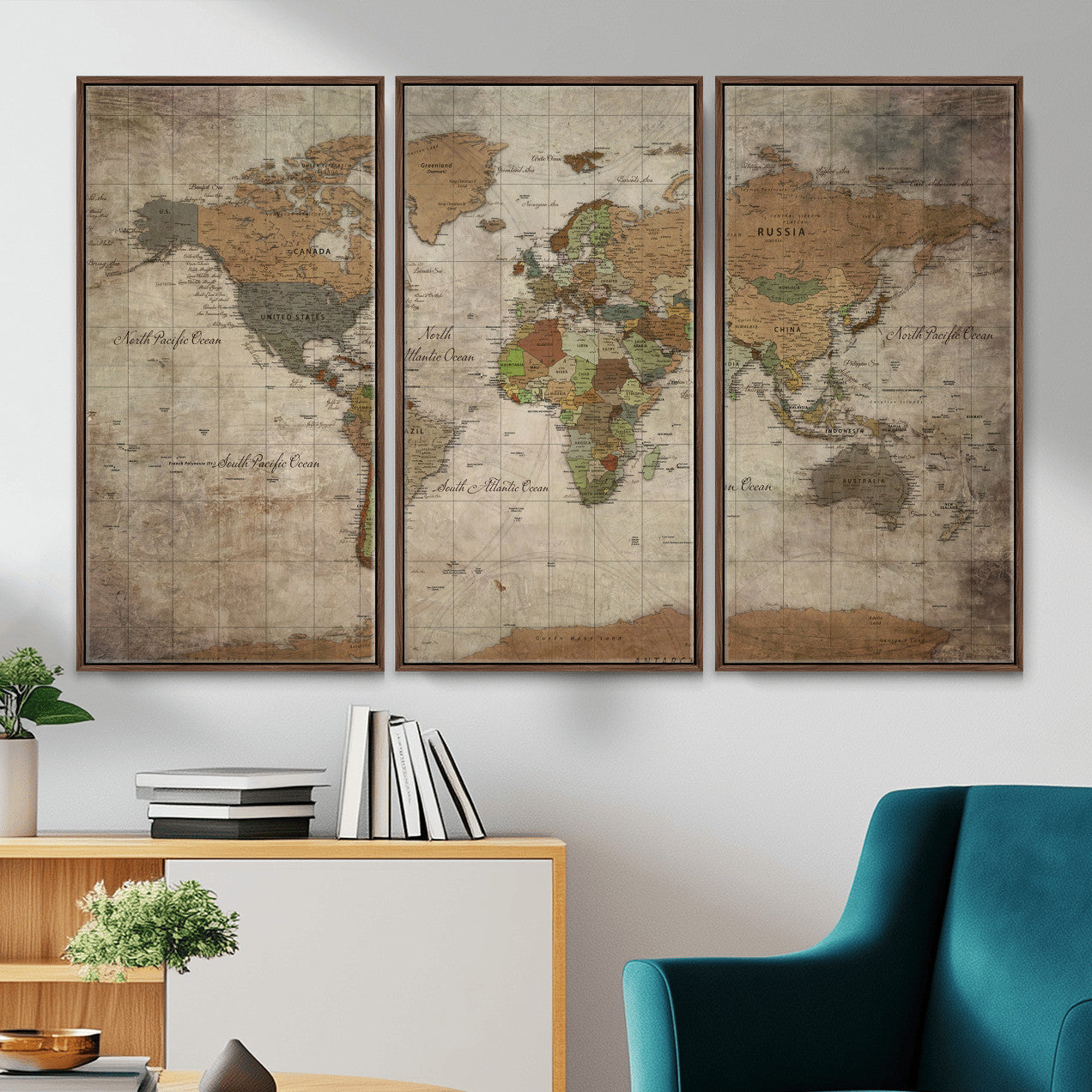 20356264-MGV-CV-36X24 - World Map Wall Art Canvas Print, Modern Decorative Framed Map Artwork Prints for Living Room, Office, Bedroom Wall Decor