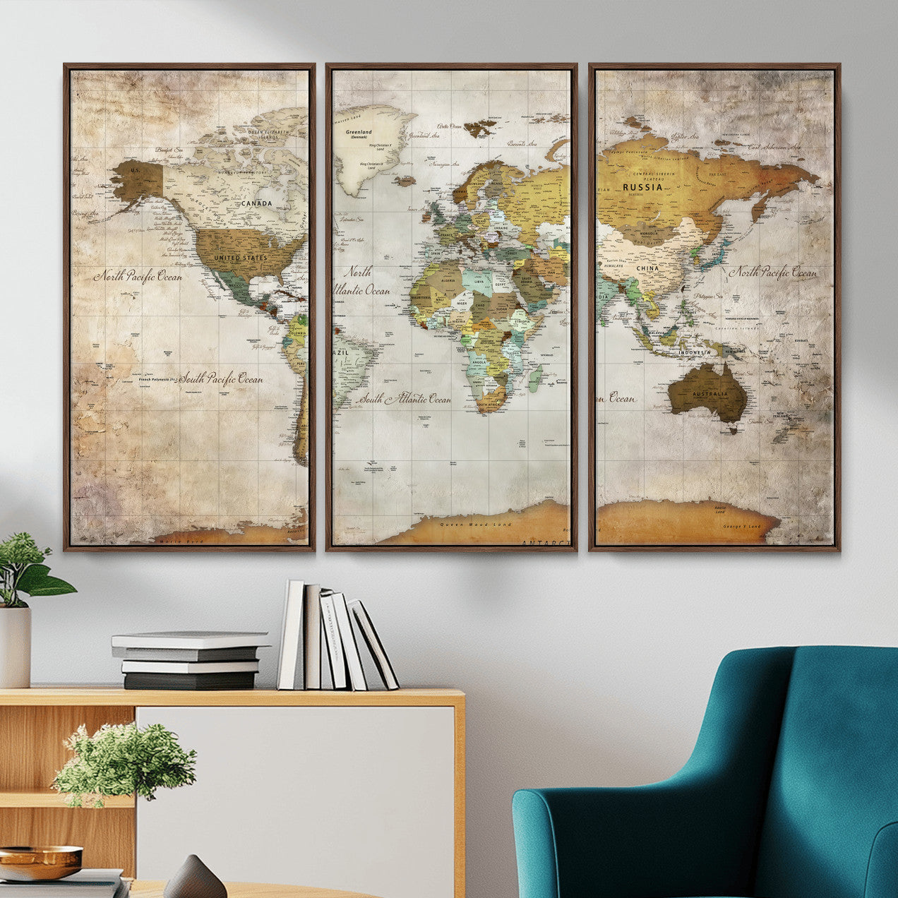 86108417-MGV-CV-36X24 - World Map Wall Art Canvas Print, Modern Decorative Framed Map Artwork Prints for Living Room, Office, Bedroom Wall Decor