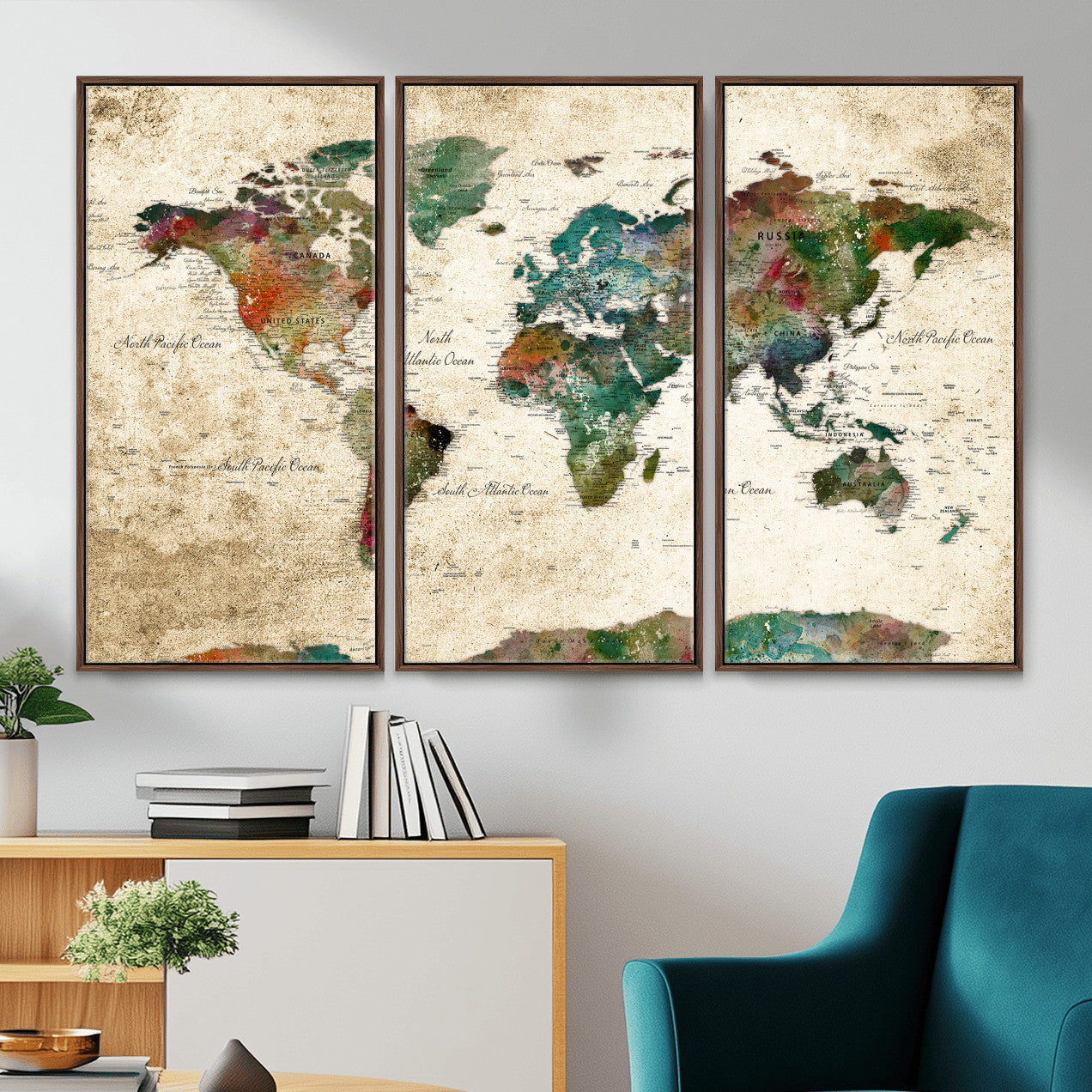 87544591-MGV-CV-36X24 - World Map Wall Art Canvas Print, Modern Decorative Framed Map Artwork Prints for Living Room, Office, Bedroom Wall Decor