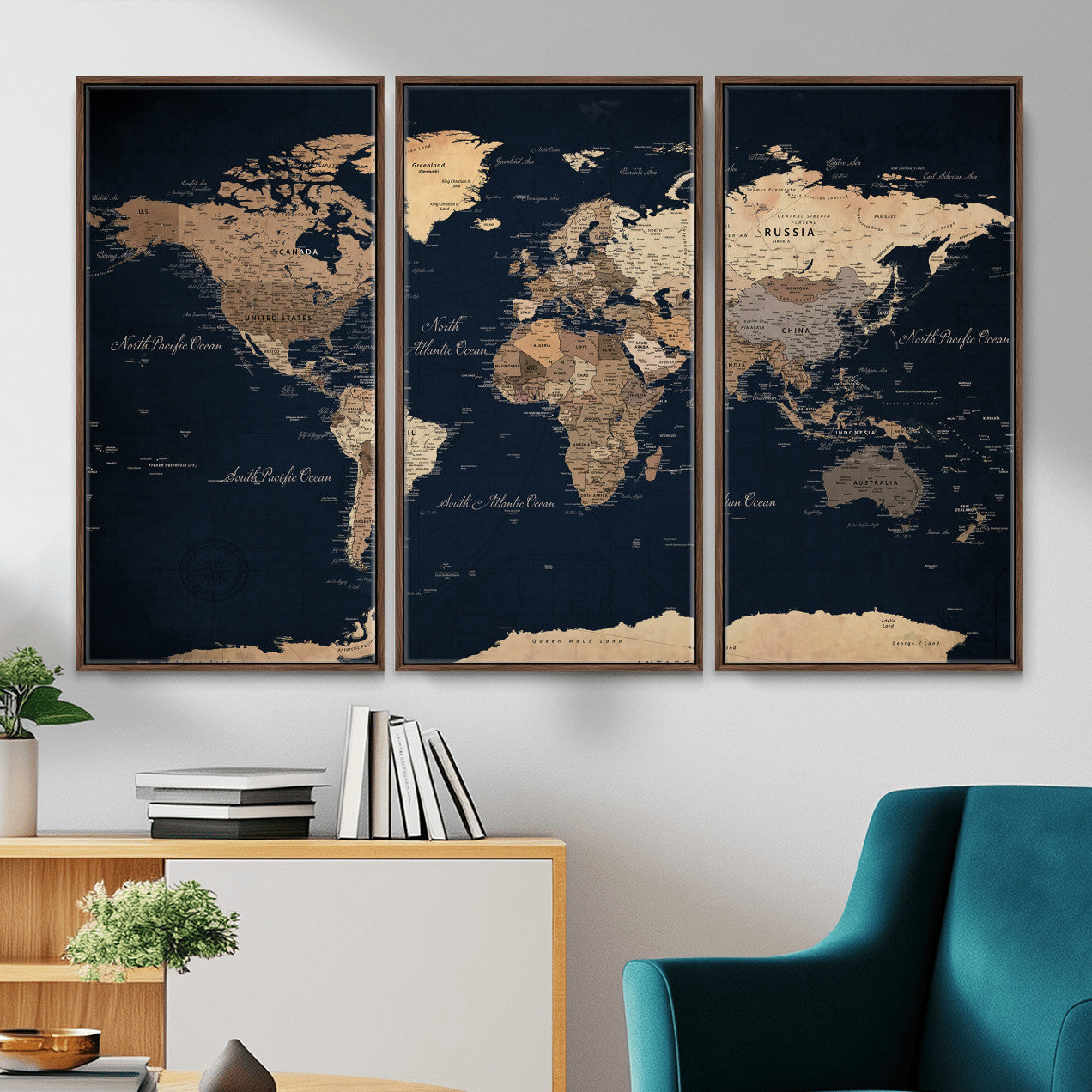 53971530-MGV-CV-36X24 - World Map Wall Art Canvas Print, Modern Decorative Framed Map Artwork Prints for Living Room, Office, Bedroom Wall Decor